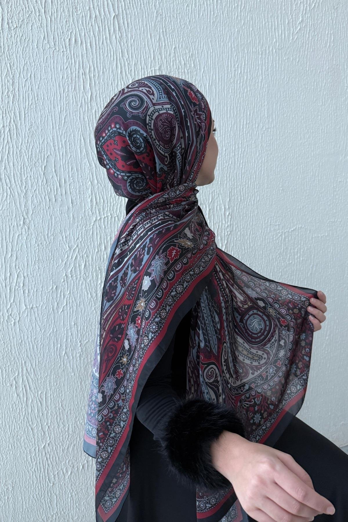 Bordo & Vizon Etro Otantik Hint İpeği Şal