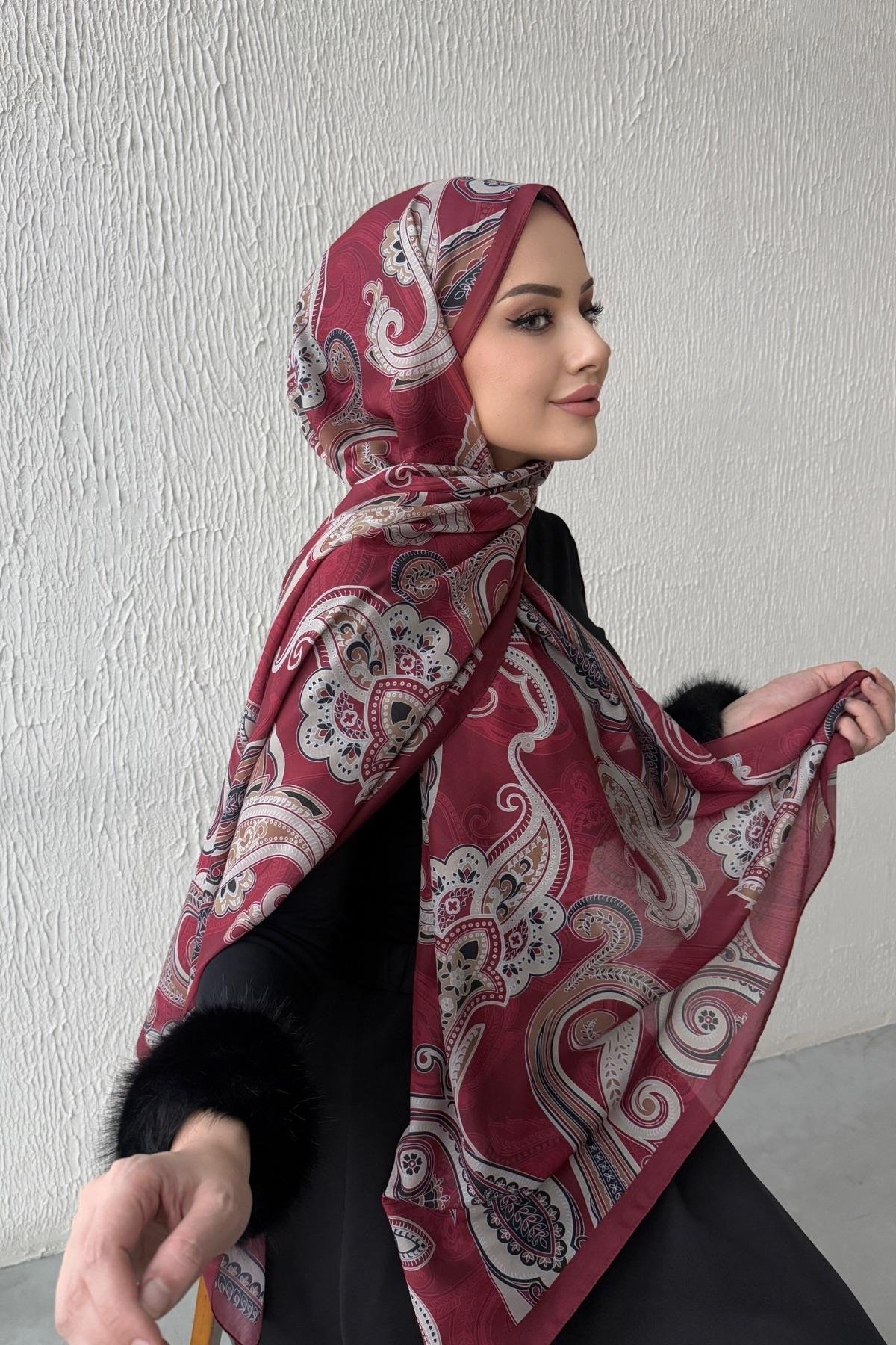 Bordo Zerda Modal İpek Şal