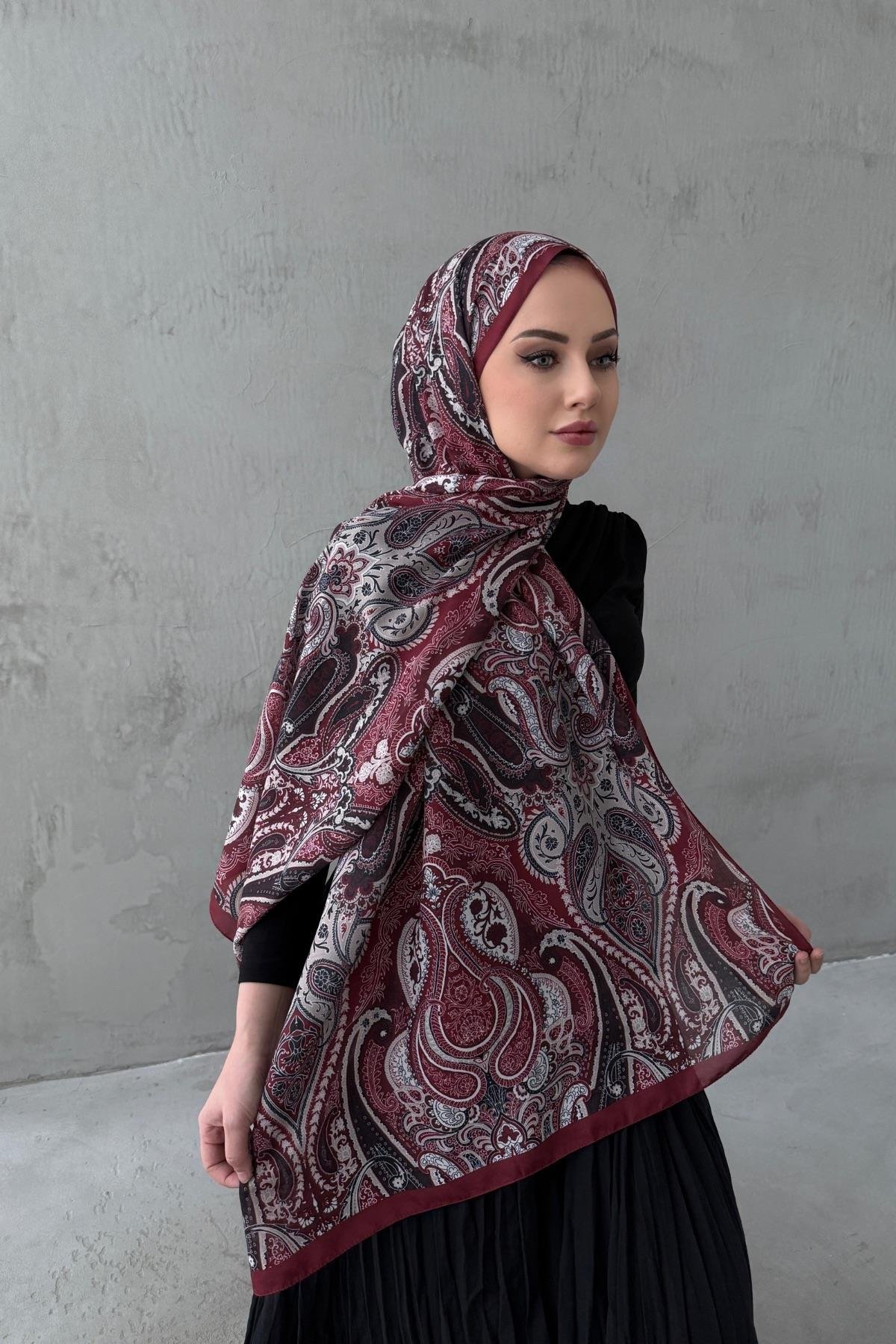 Bordo&Gri Yeşili Sufra Modal İpek Şal