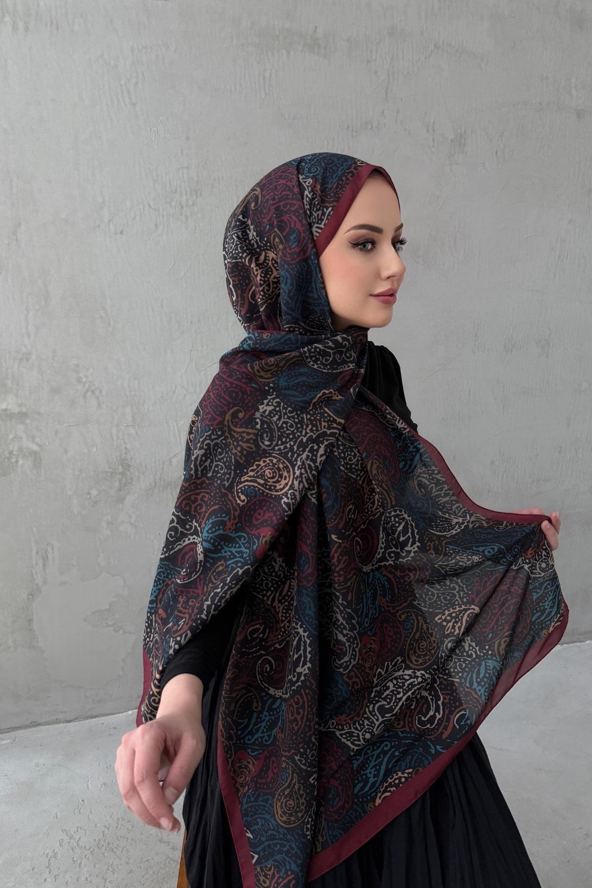 Bordo&Mavi Alaca Bohem Modal İpek Şal
