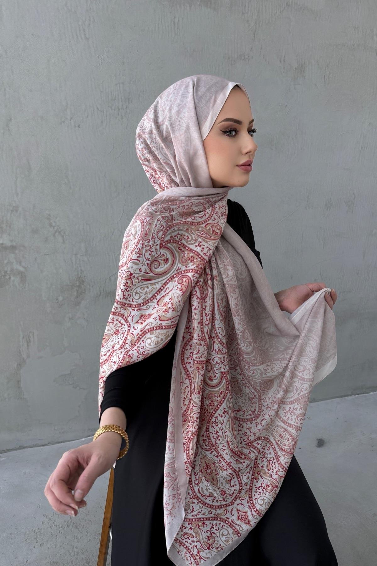 Bordo&Pudra Hare Bohem Modal İpek Şal