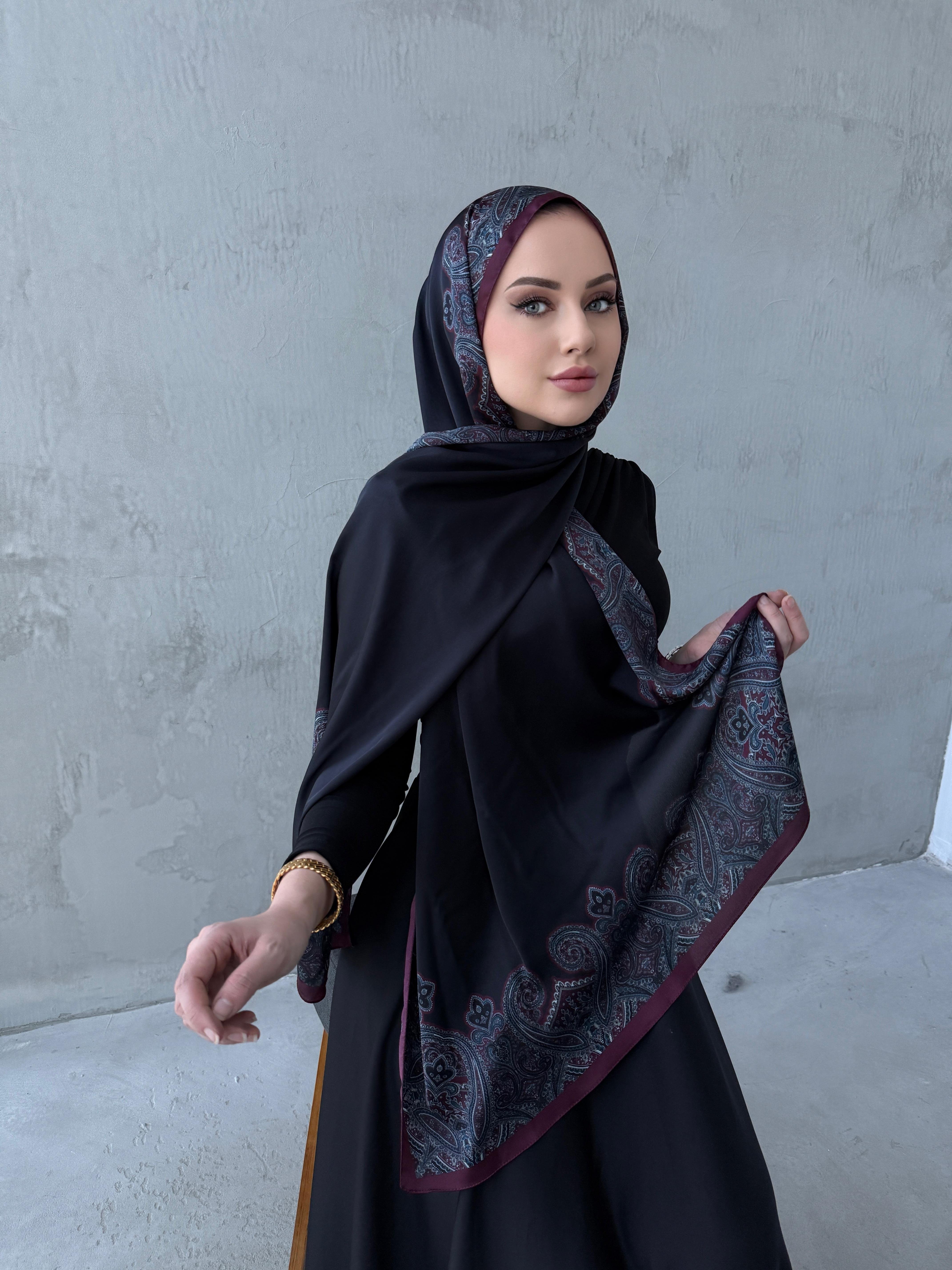 Bordo&Siyah Rozalie Bohem Kumlu İpek Şal - Eda Uzunlar