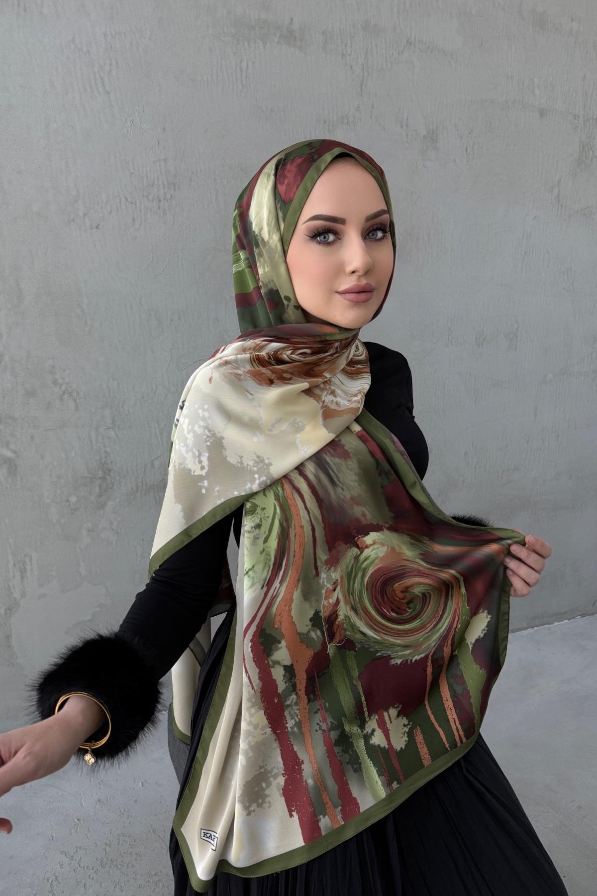 Bordo&Yeşil Sahara Kumlu İpek Şal 