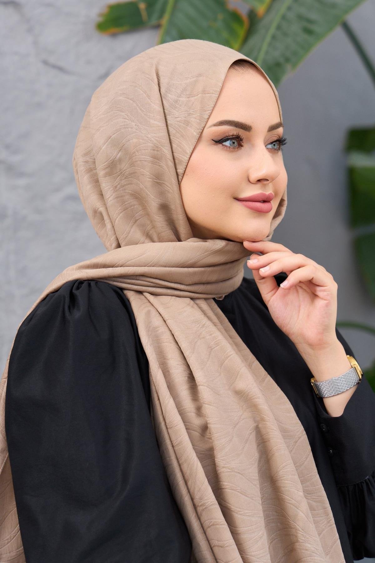 Ceviz Kabuğu Kendinden Desenli Fresh Şal