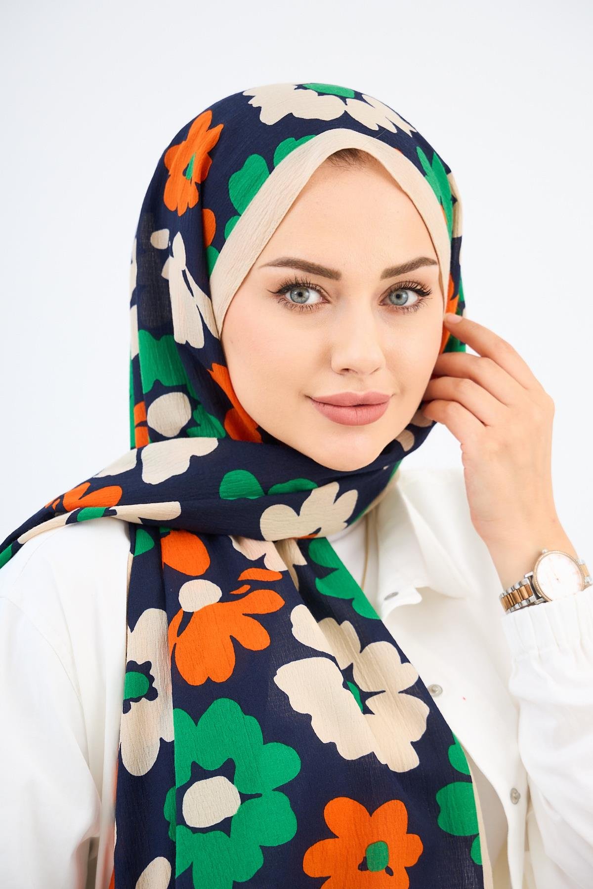 Çiçek Desen Naturel Şal