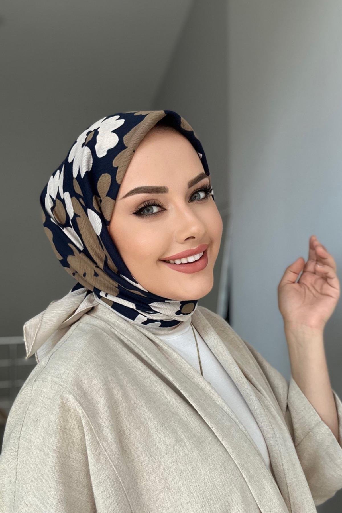 Çiçek Naturel Eşarp Lacivert