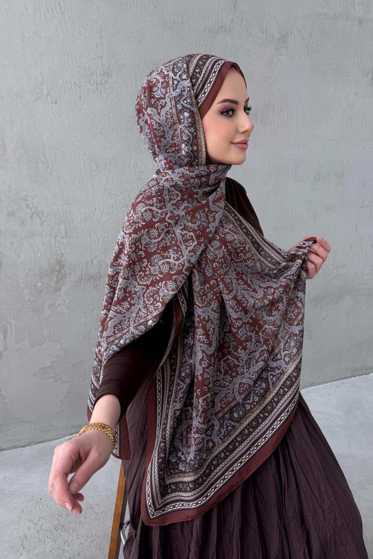 Çikolata Bohem Modal İpek Şal