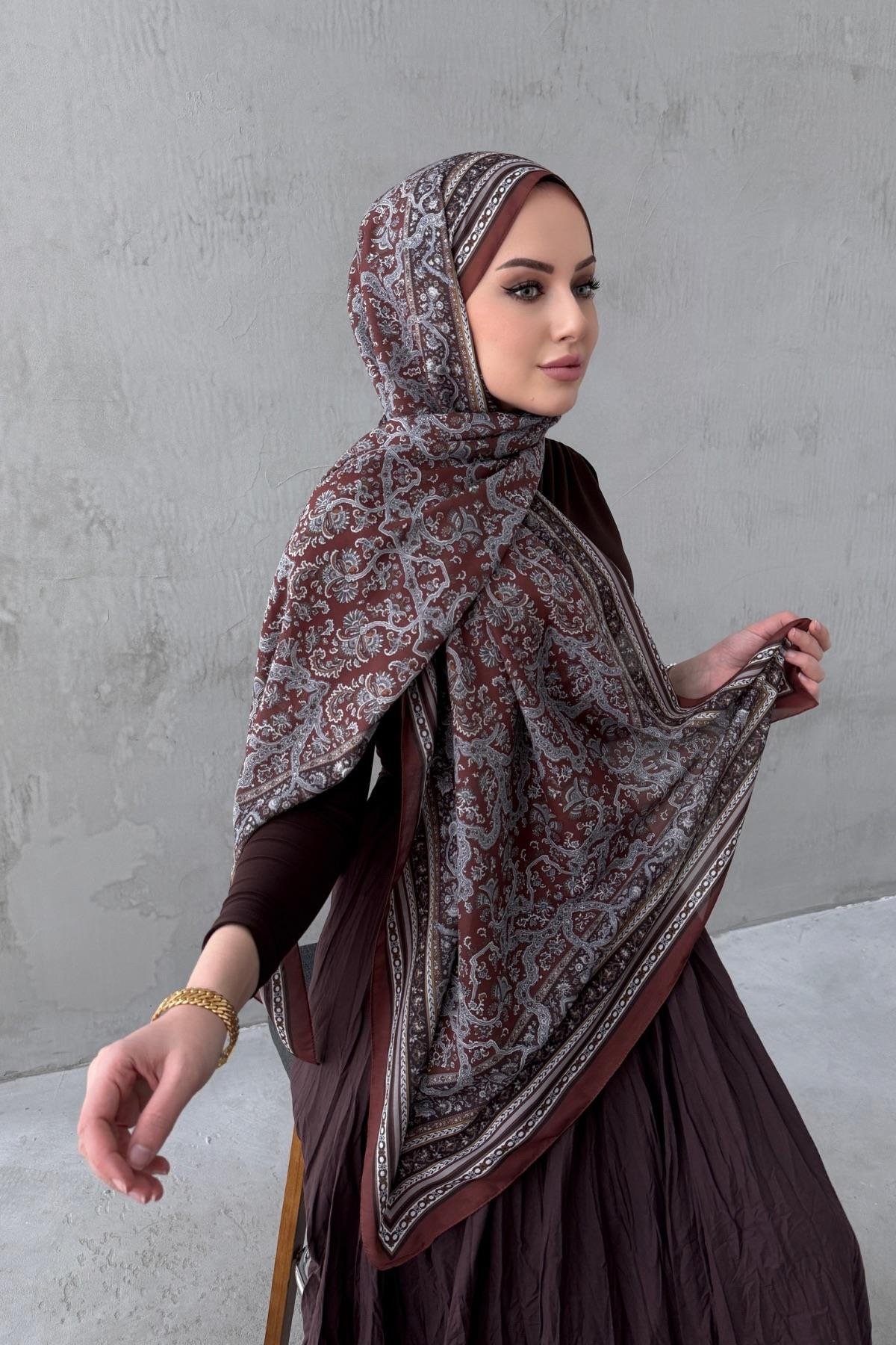 Çikolata Bohem Modal İpek Şal