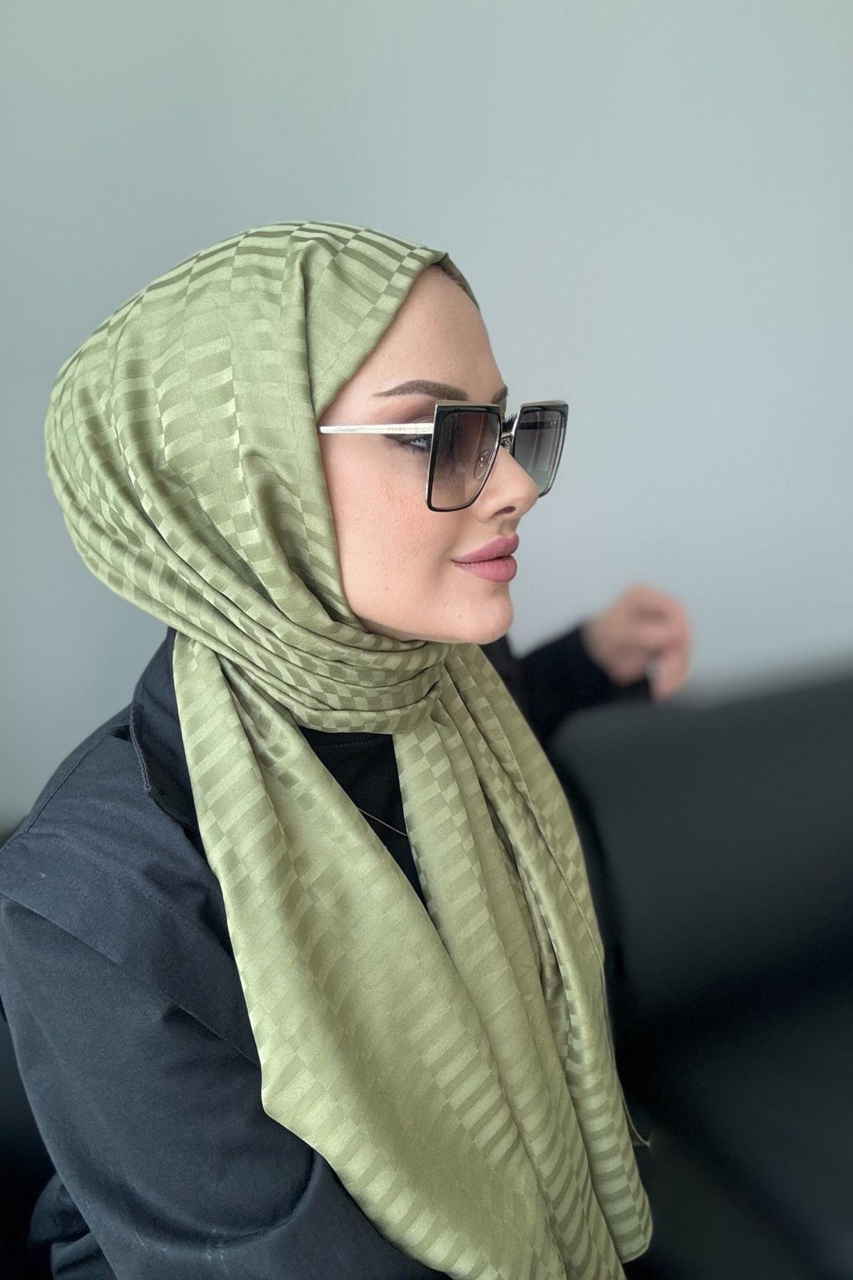 Çizgi Desen İpeksi Jakar Şal Çağla