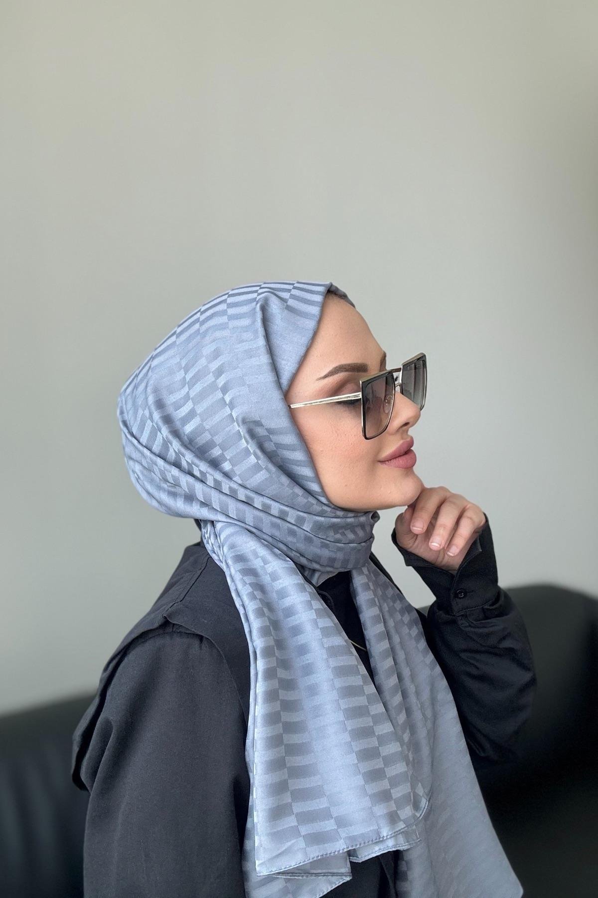 Çizgi Desen İpeksi Jakar Şal Gri