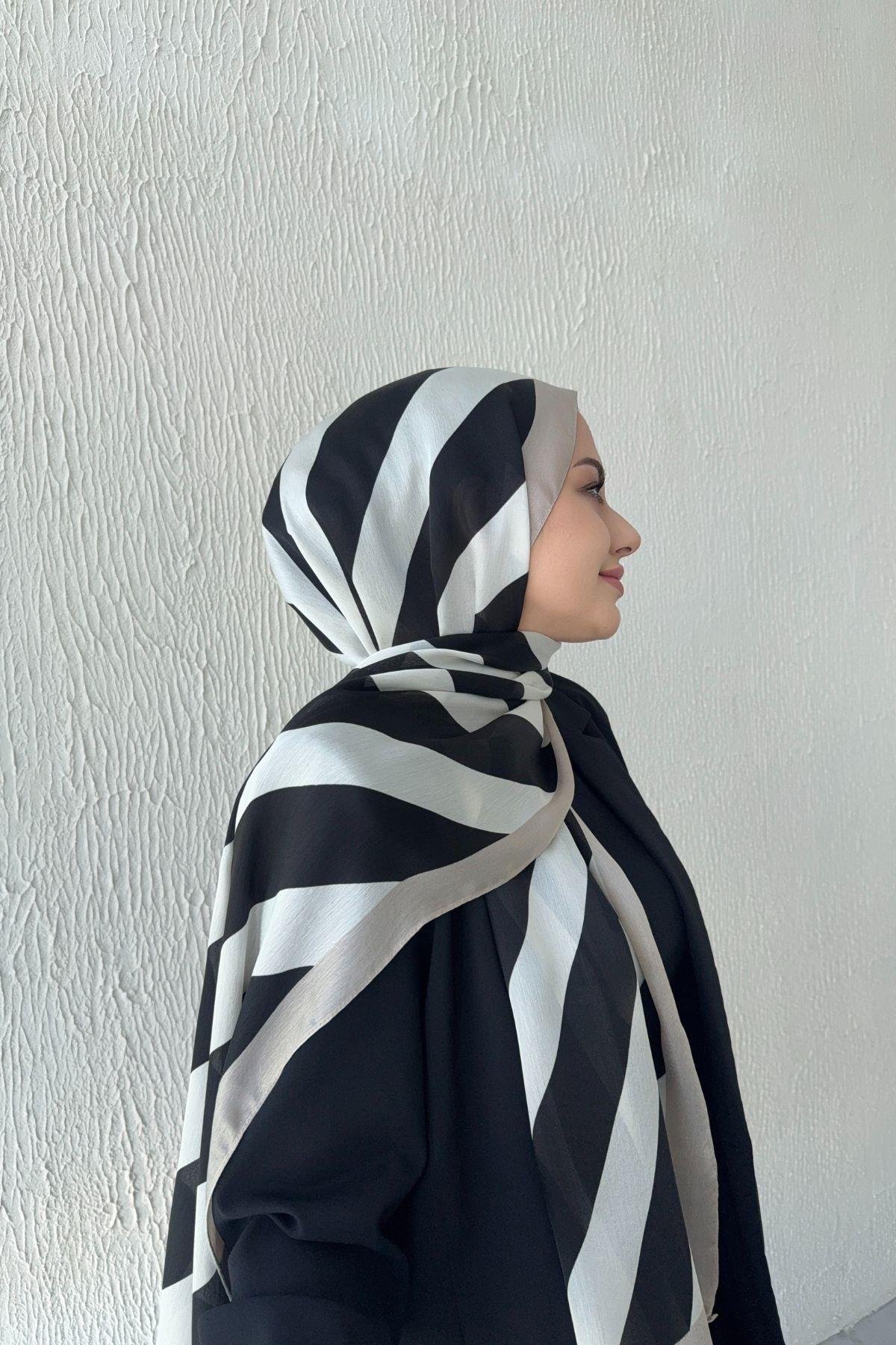 Çizgi Desen Vual İpek Şal Vizon