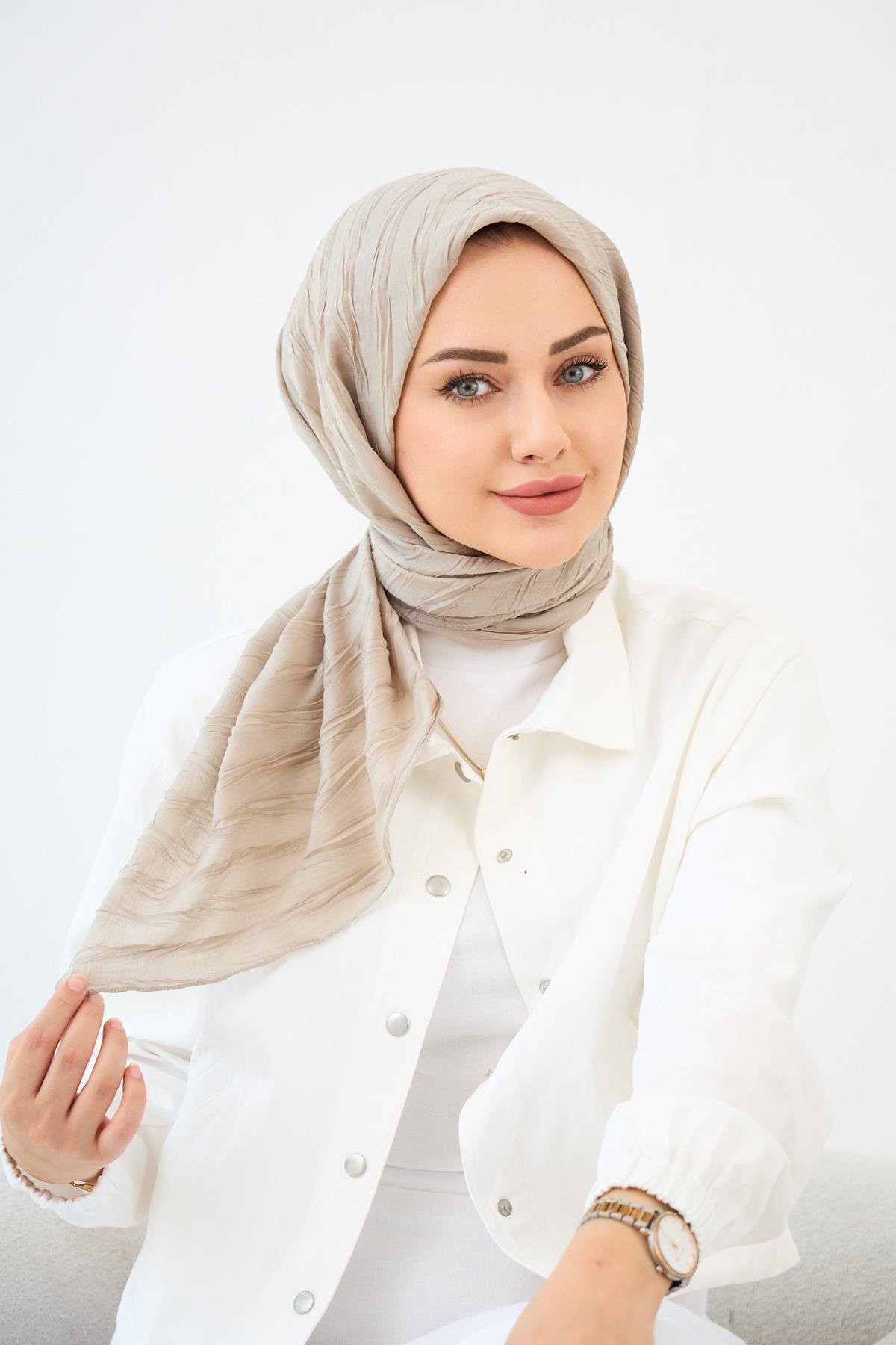 Dokulu bambu eşarp bej