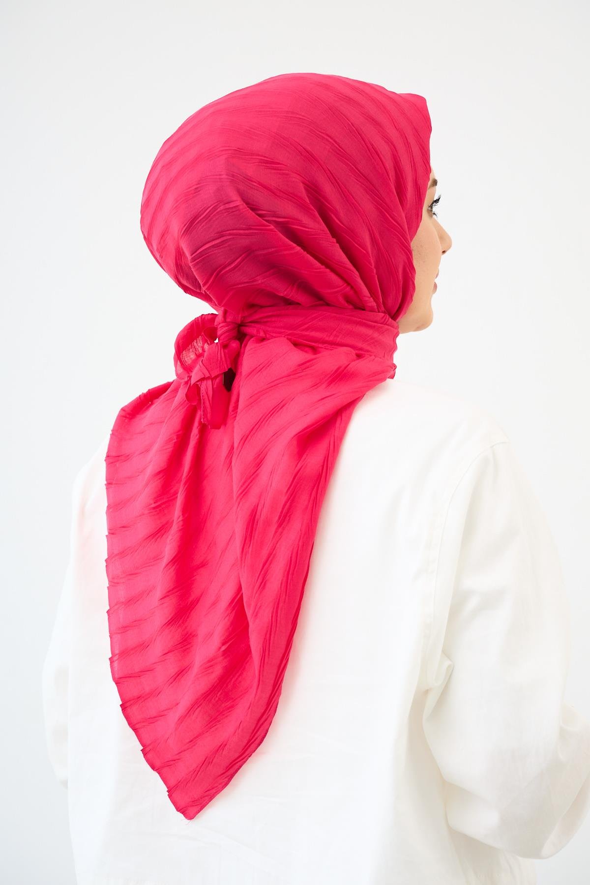 Dokulu bambu eşarp fuşya