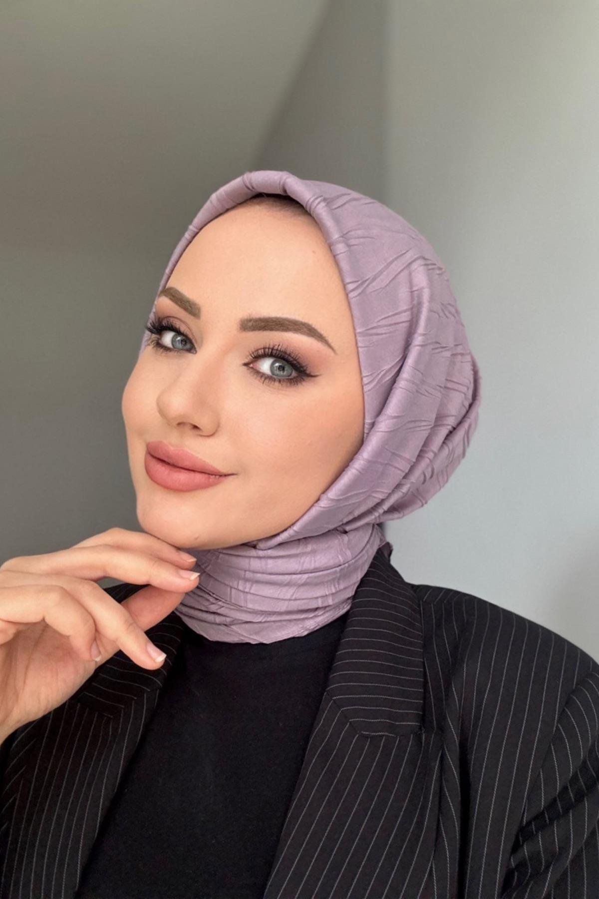 Dokulu bambu eşarp lila