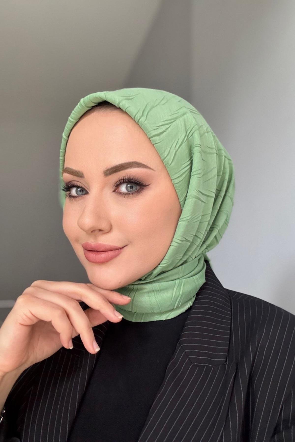 Dokulu bambu eşarp mint yeşili