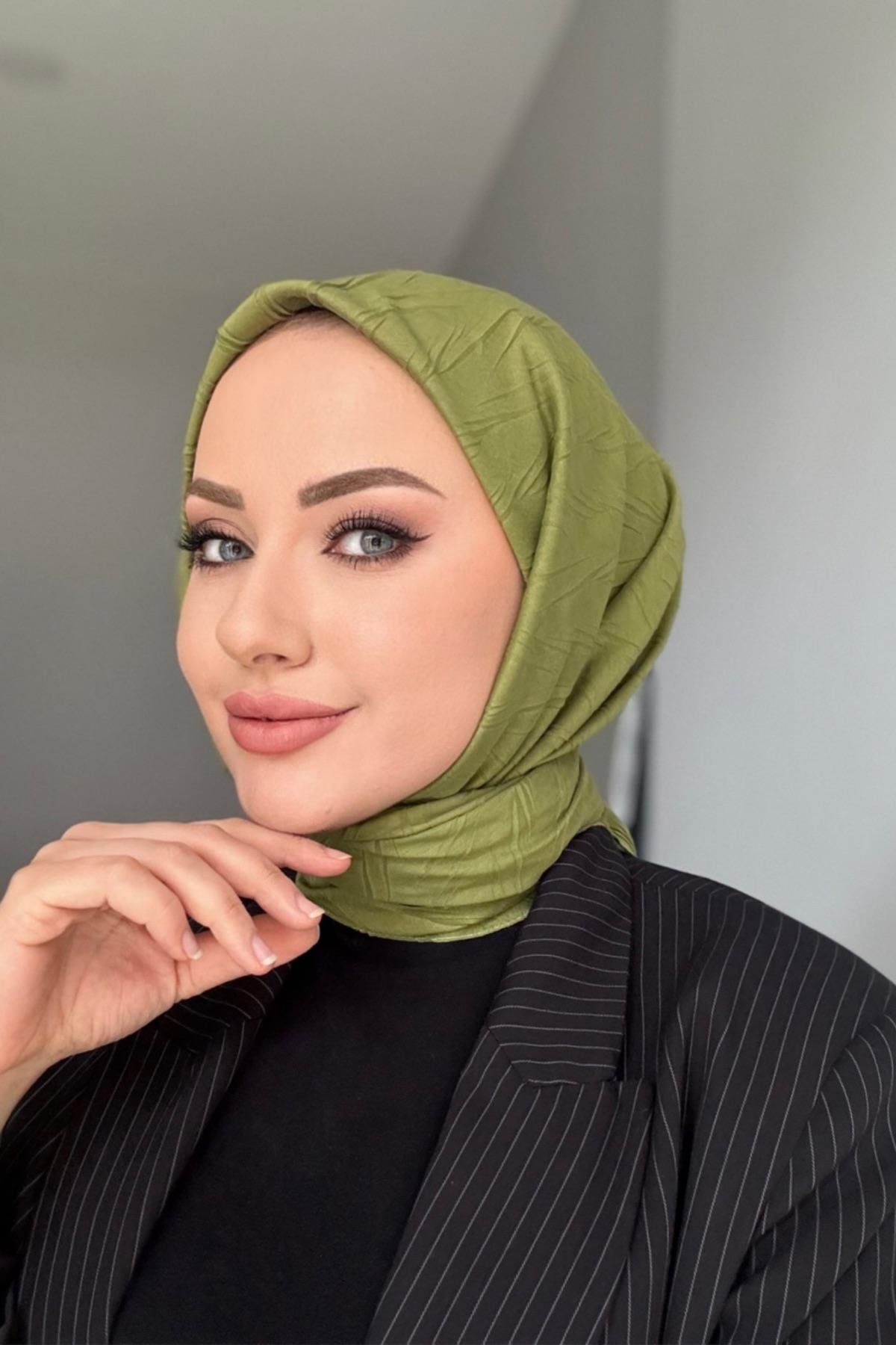 Dokulu bambu eşarp zeytin yeşili