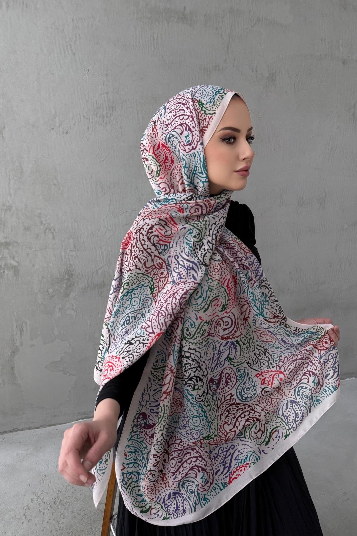 Ekru Alaca Bohem Modal İpek Şal