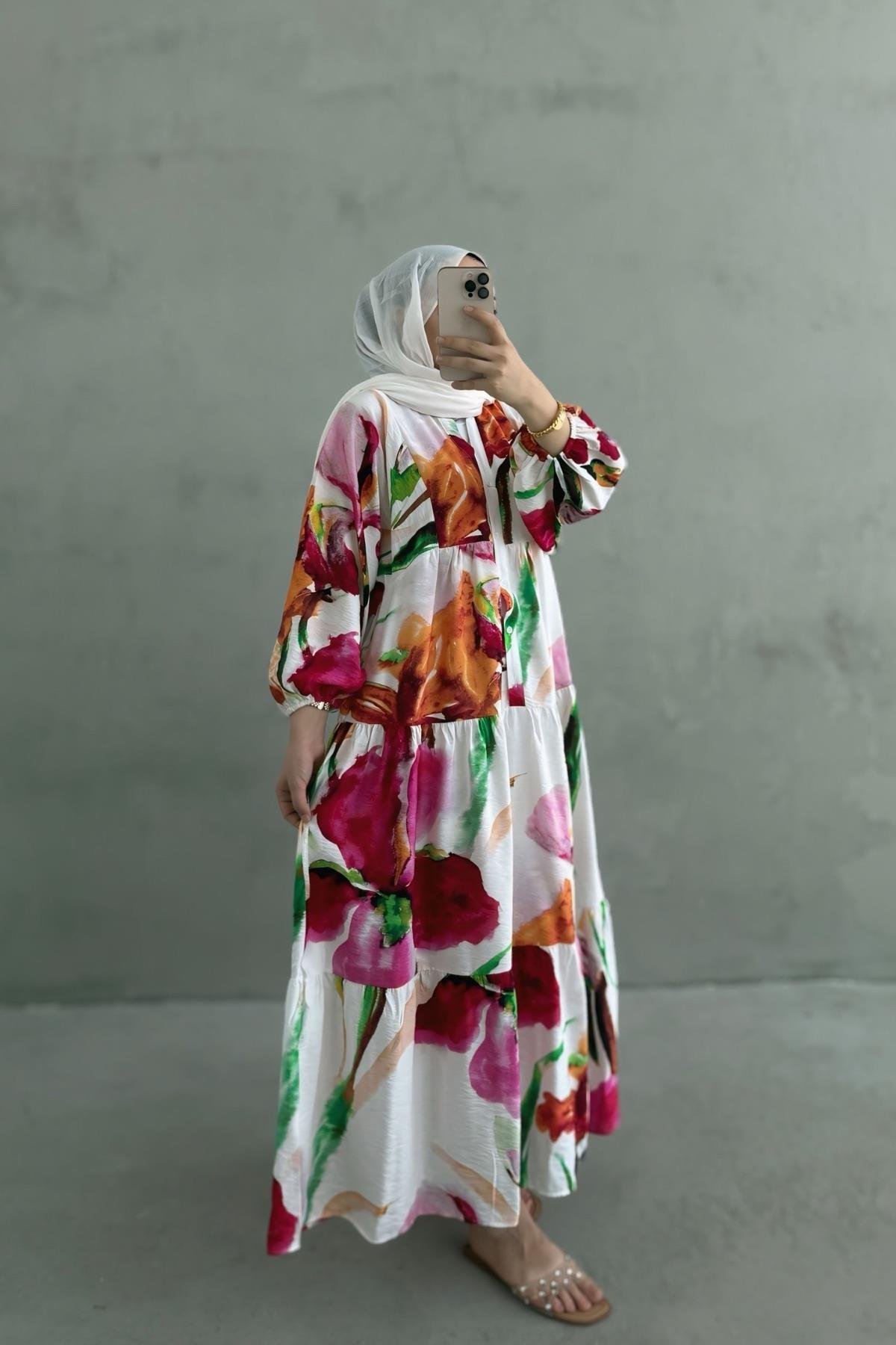 Florinda Pamuk Vual Elbise Fuşya