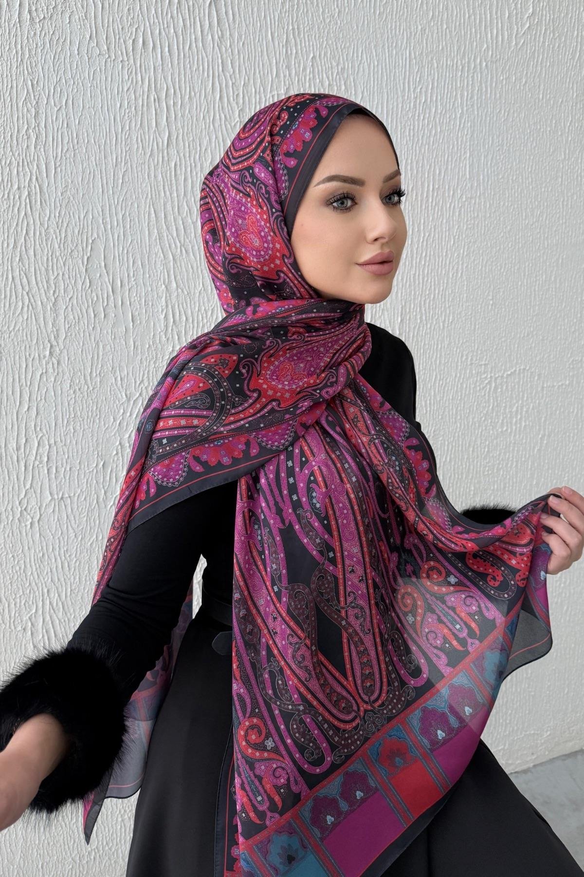 Fuşya & Fuşya Etro Otantik Hint İpeği Şal