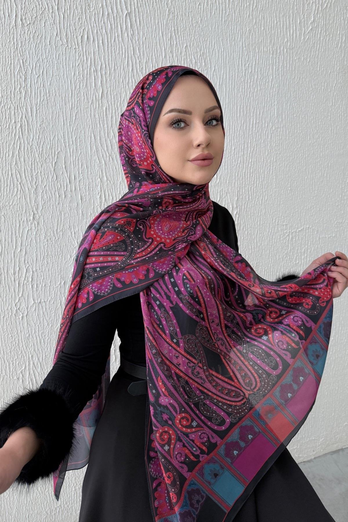 Fuşya & Fuşya Etro Otantik Hint İpeği Şal