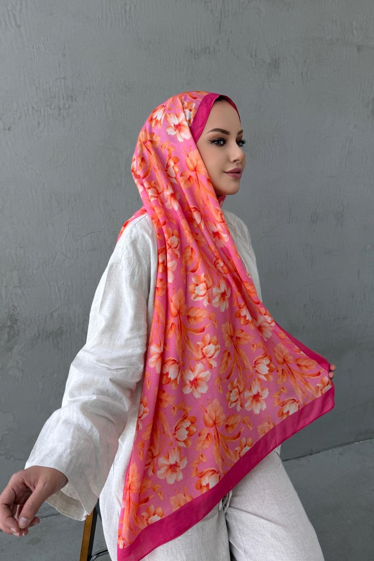 Fuşya Nergis Koza %100 Pamuk Şal 