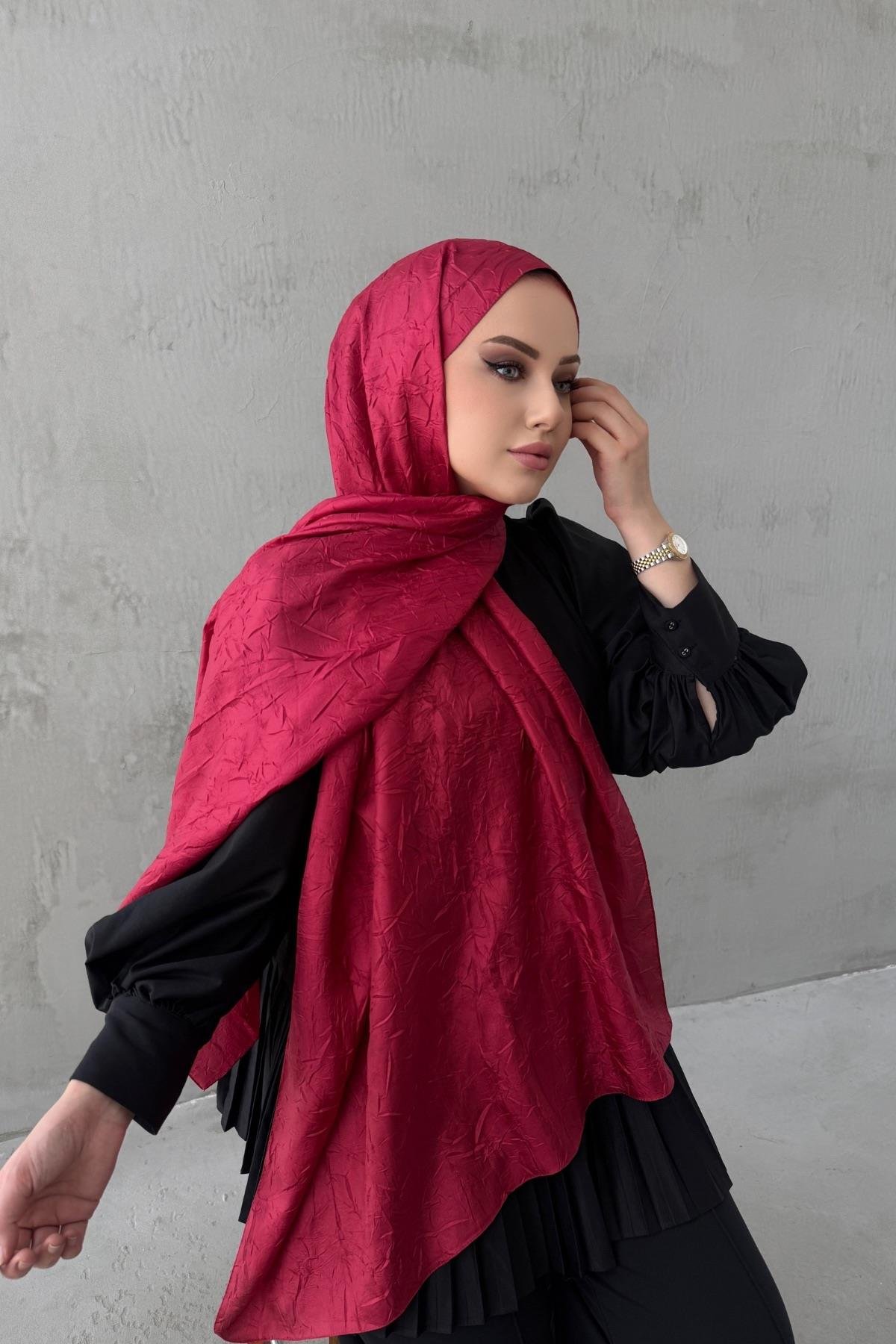 Fuşya Vual İpek Crash Şal