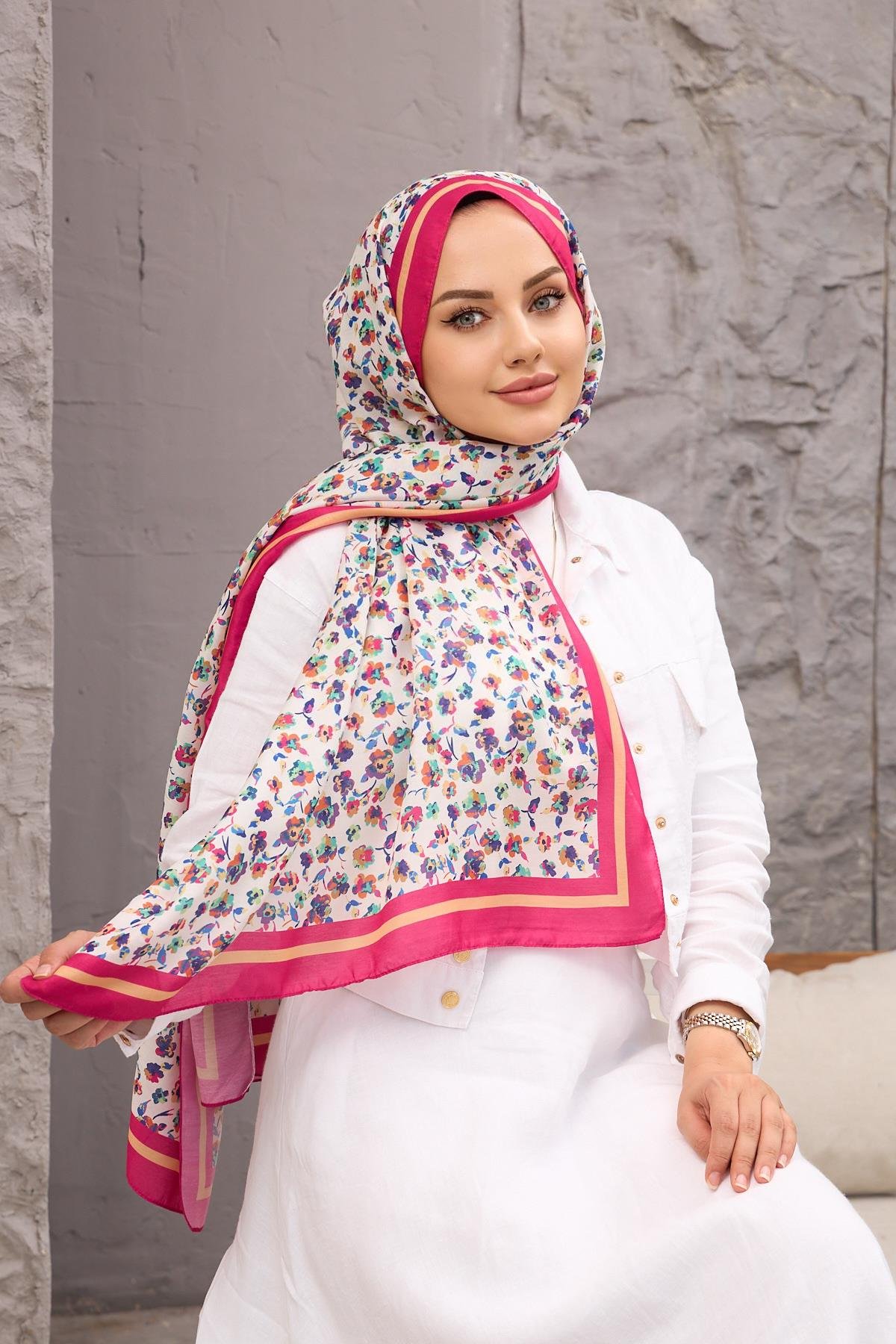 Fuşya Yonca Dijital Soft Şal