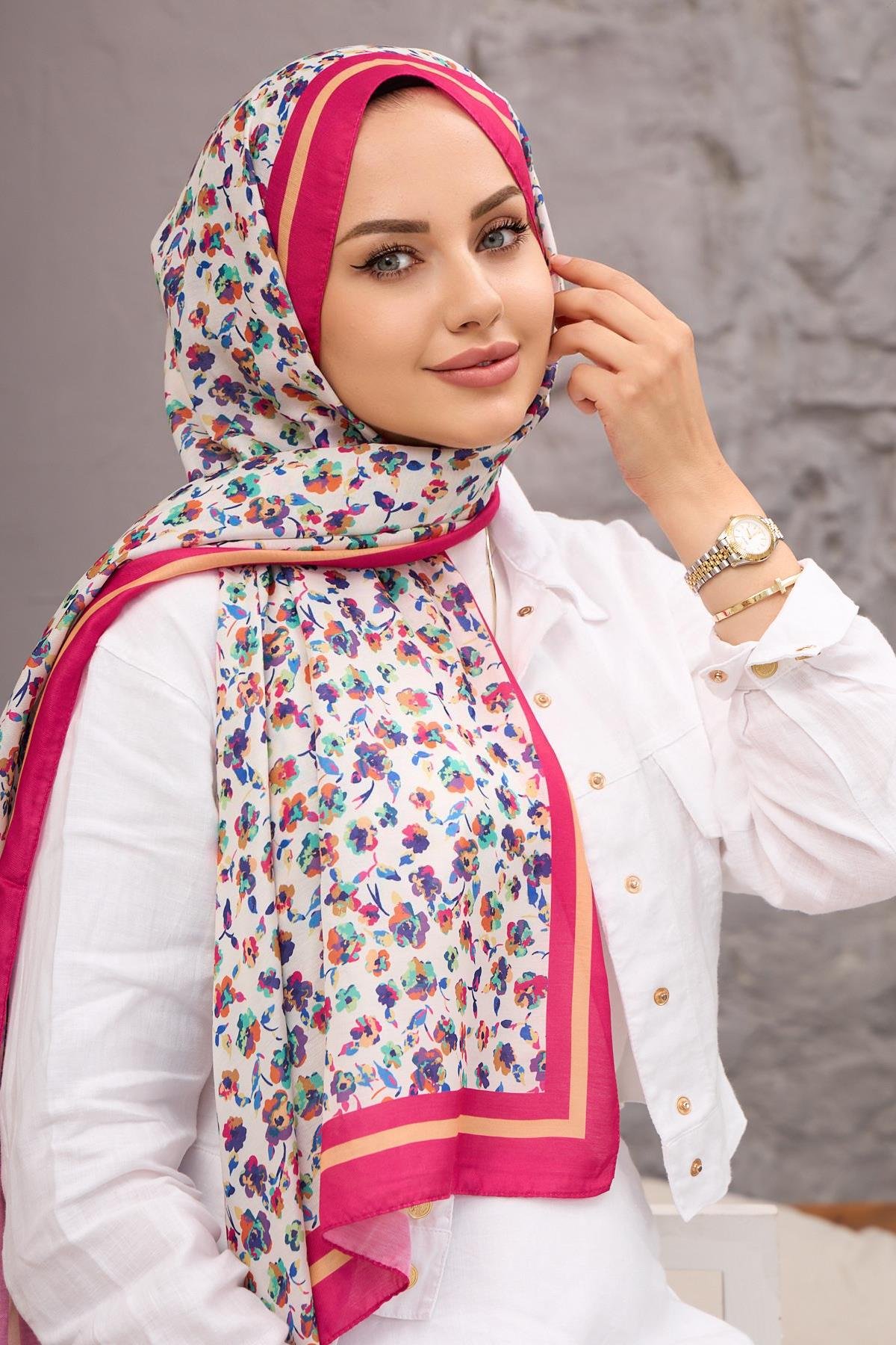 Fuşya Yonca Dijital Soft Şal