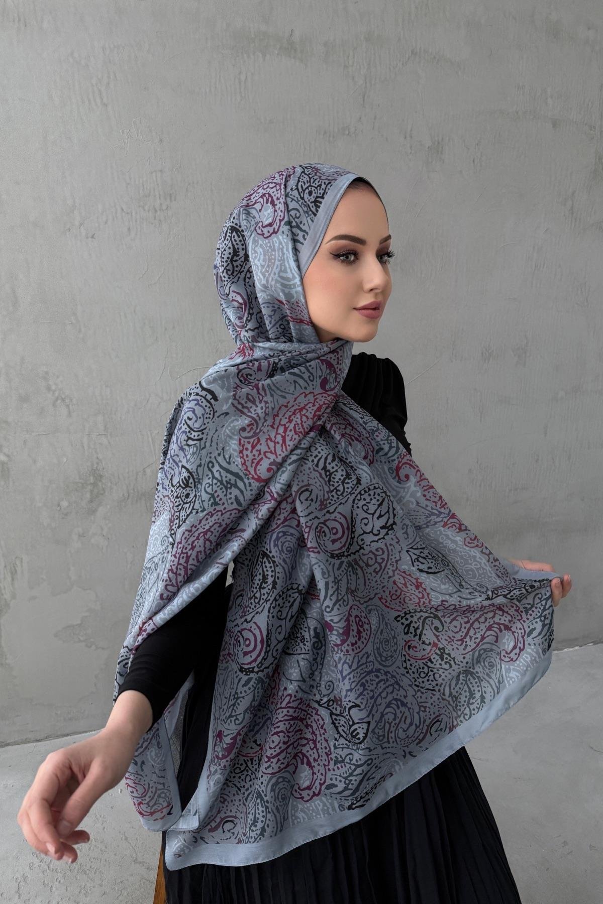 Gri Alaca Bohem Modal İpek Şal