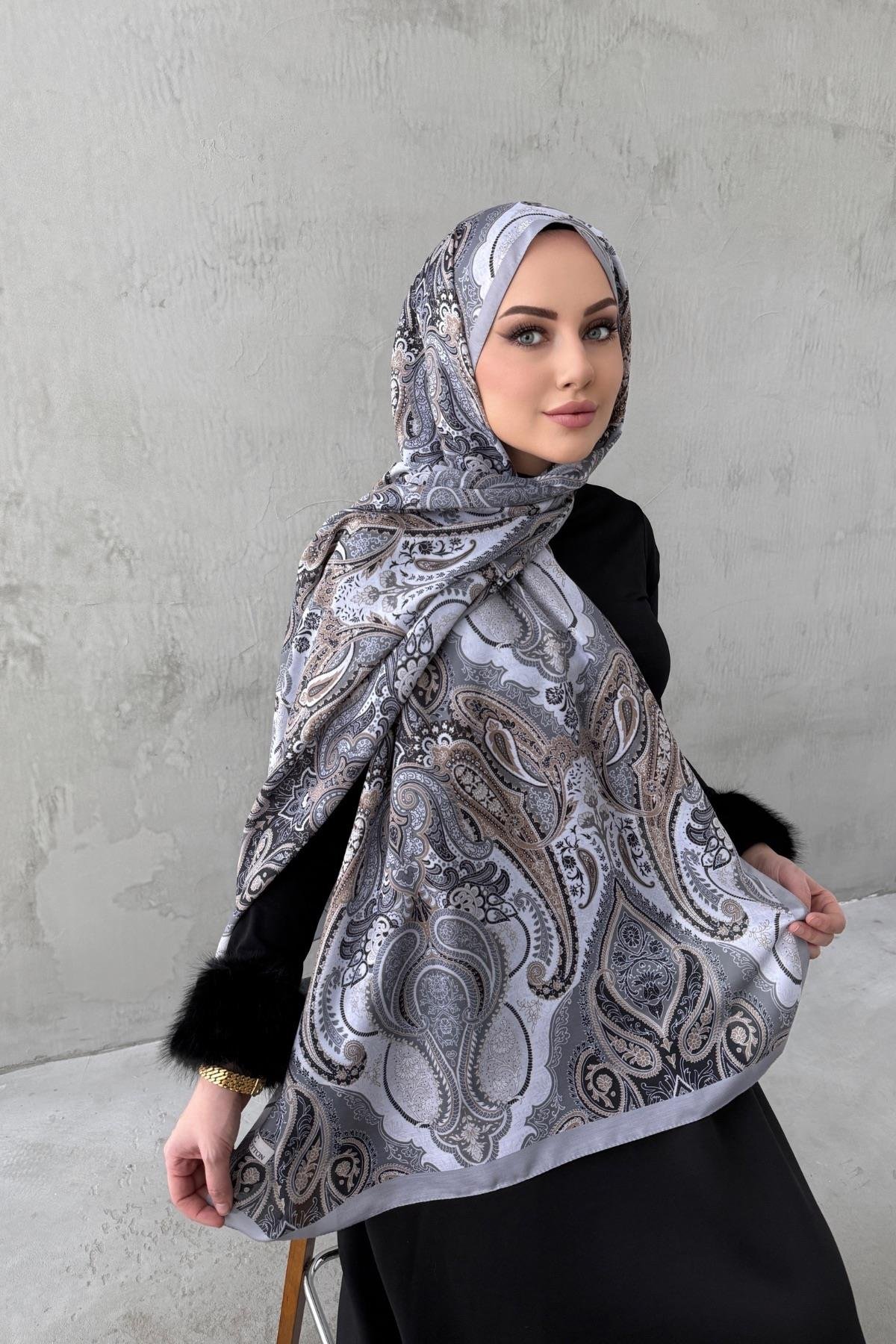 Gri Amour Bohem Modal İpek Şal