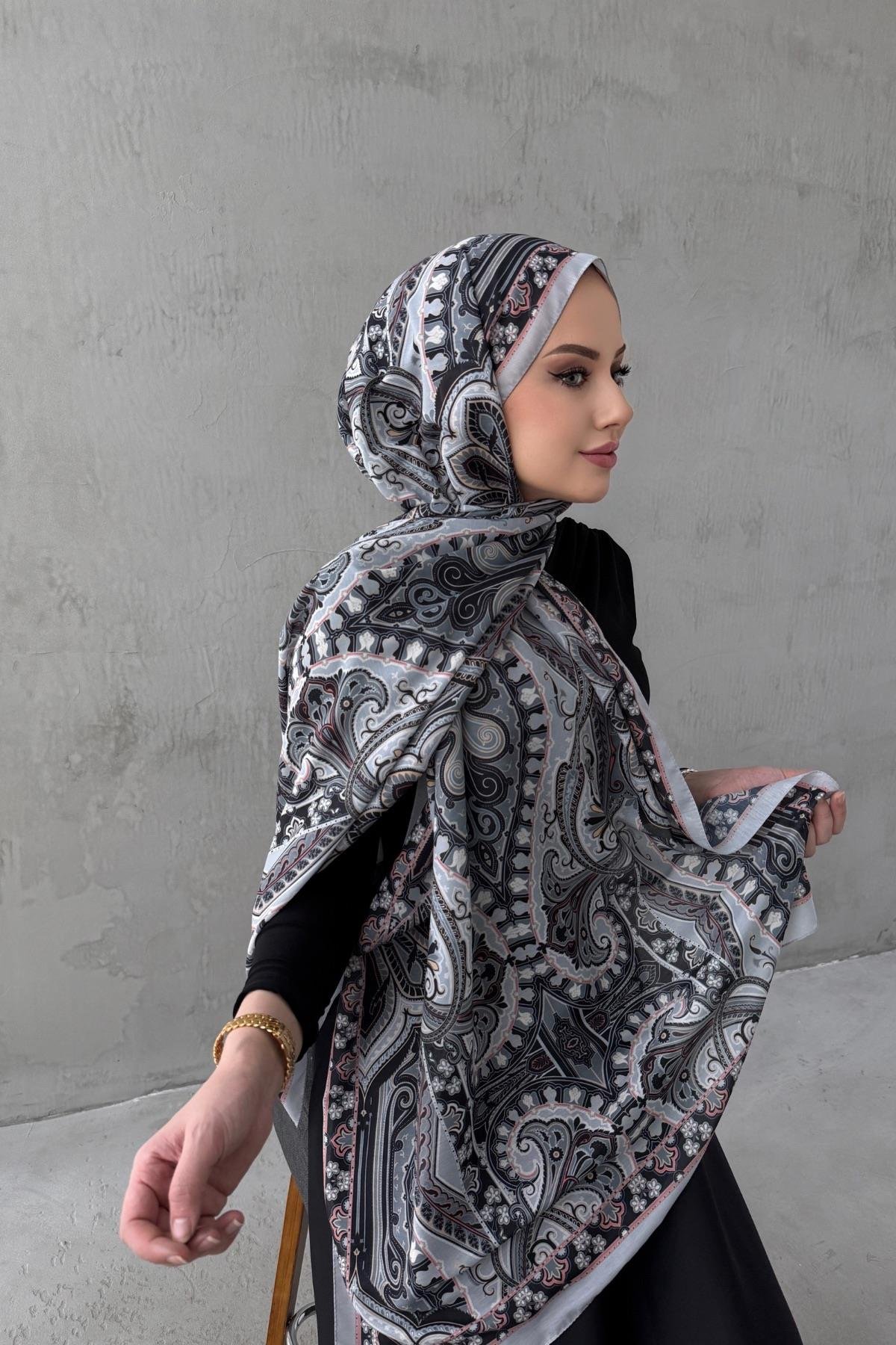 Gri Beren Bohem Modal İpek Şal