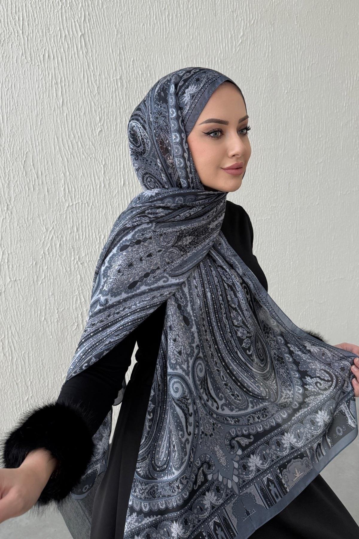 Gri Berfin Otantik Hint İpeği Şal