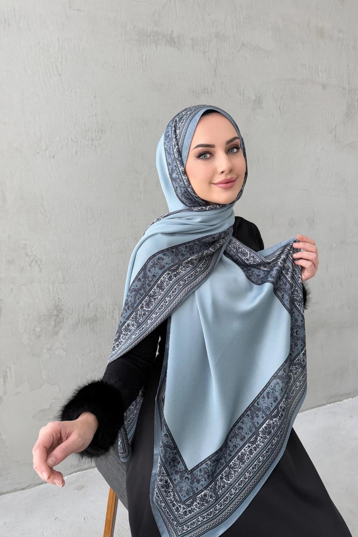 Gri Bohem Kumlu İpek Şal 