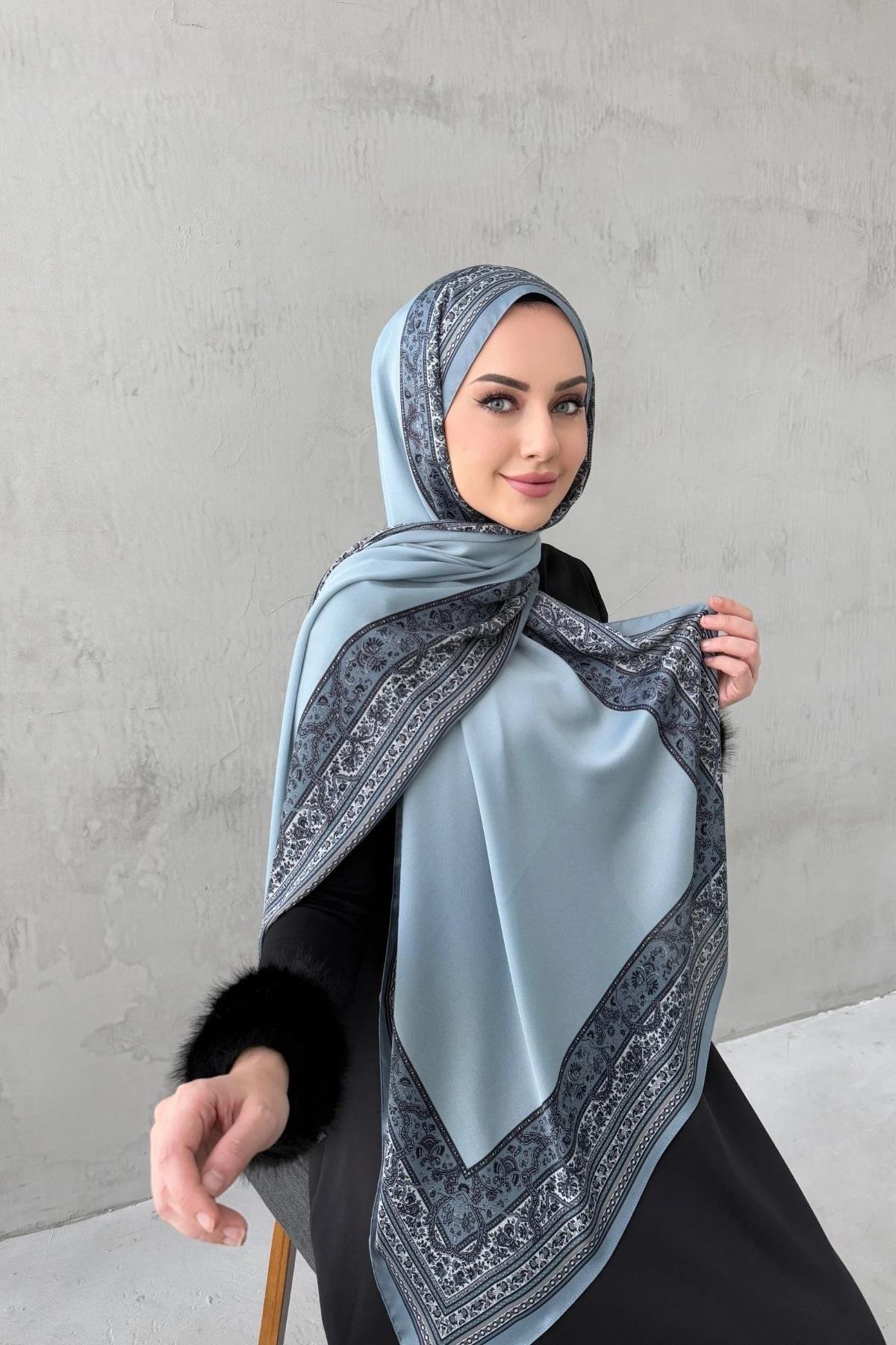 Gri Bohem Kumlu İpek Şal 