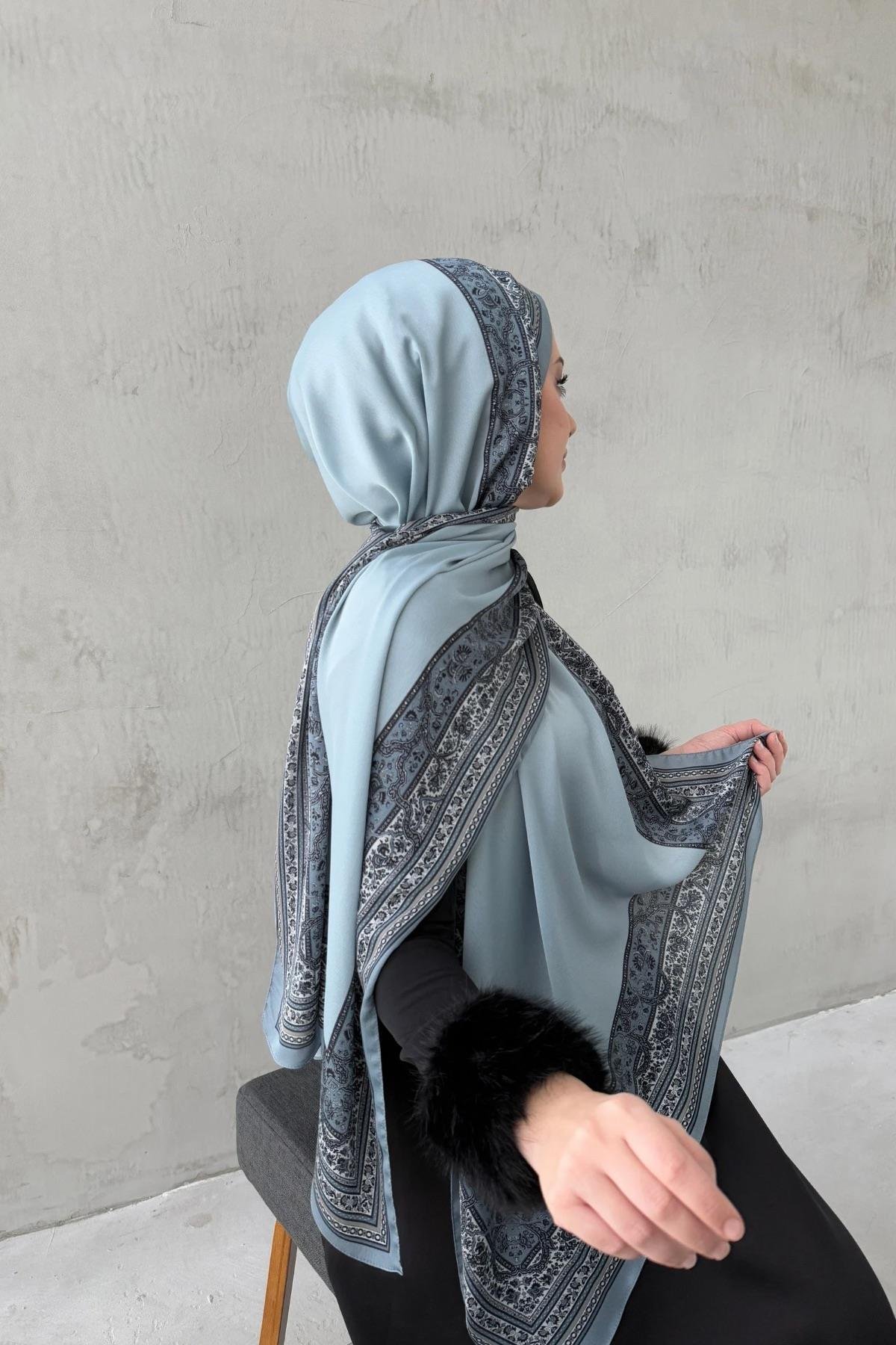 Gri Bohem Kumlu İpek Şal 