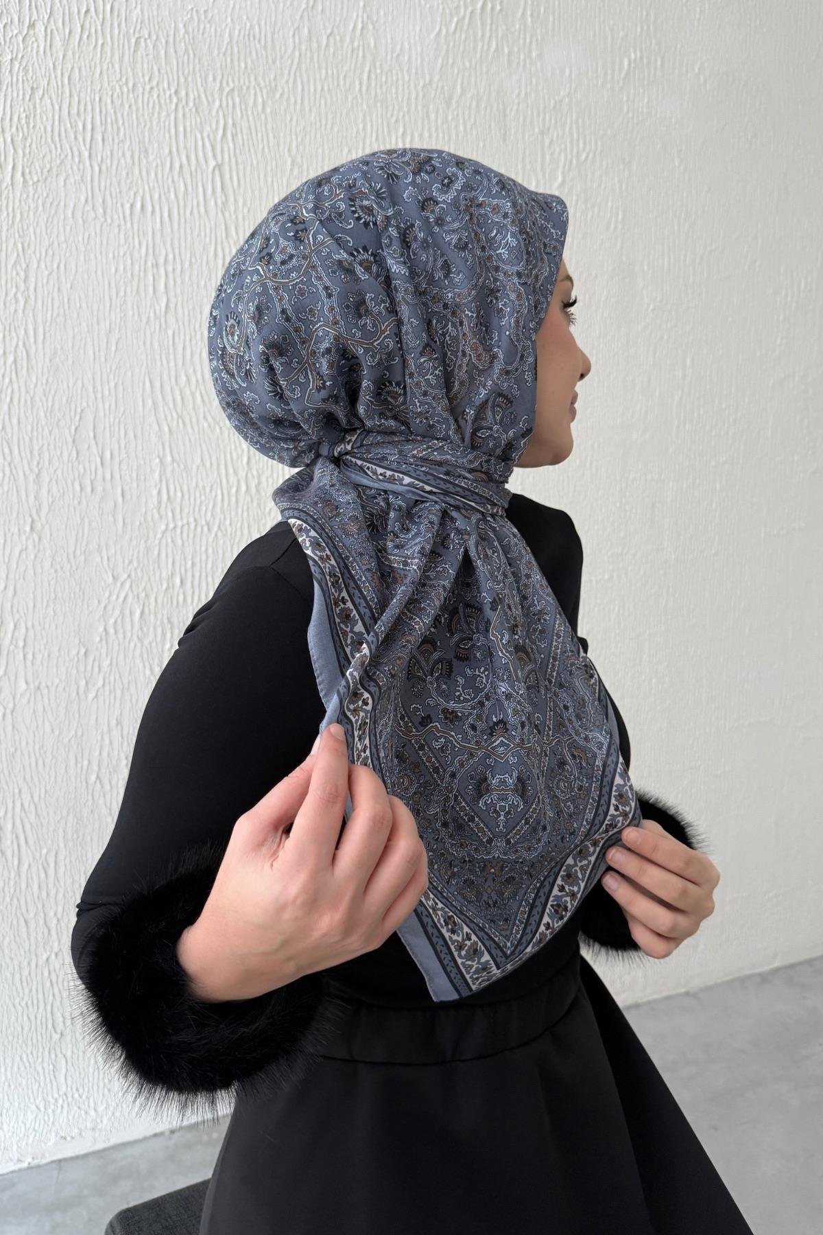 Gri Bohem Modal İpek Eşarp