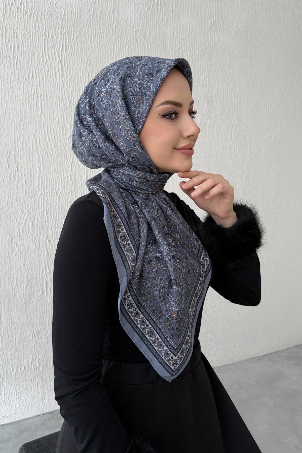 Gri Bohem Modal İpek Eşarp