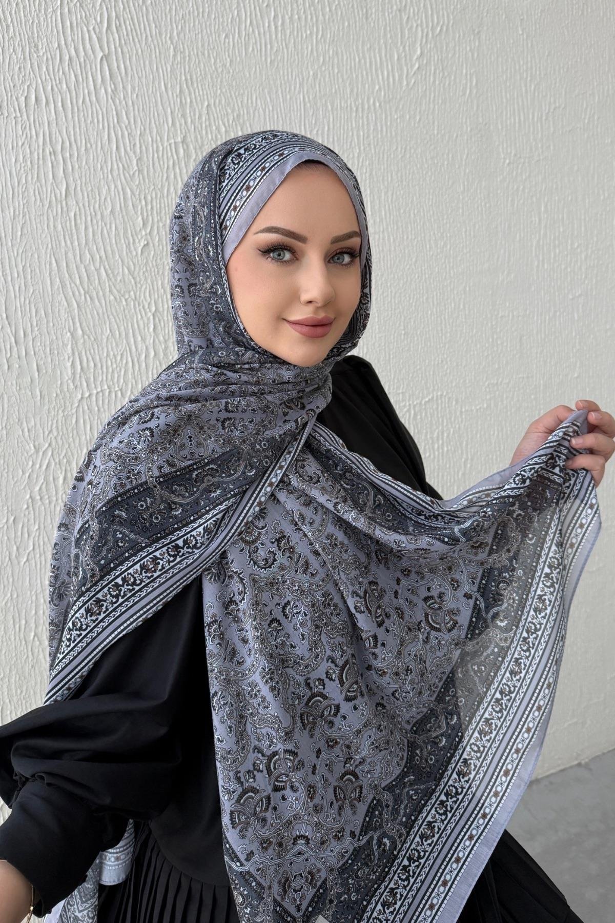 Gri Bohem Modal İpek Şal  