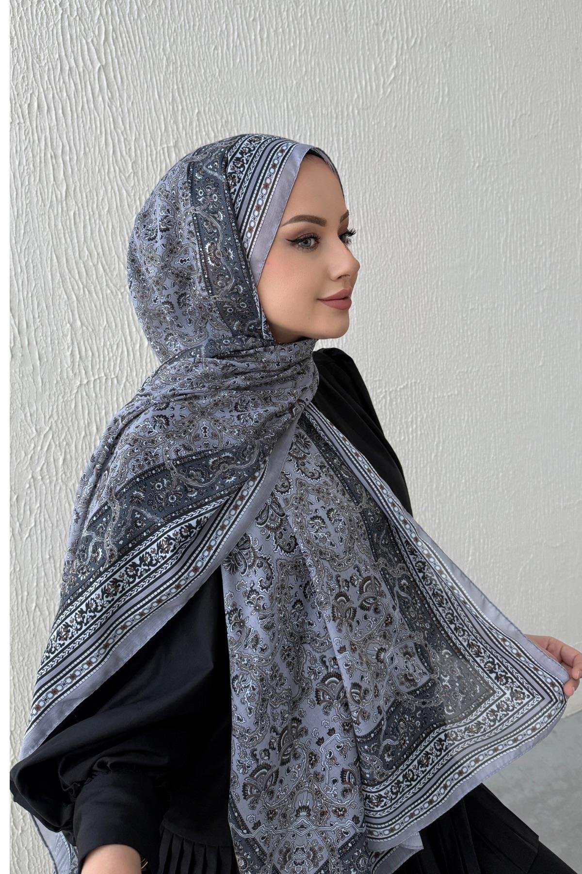 Gri Bohem Modal İpek Şal  
