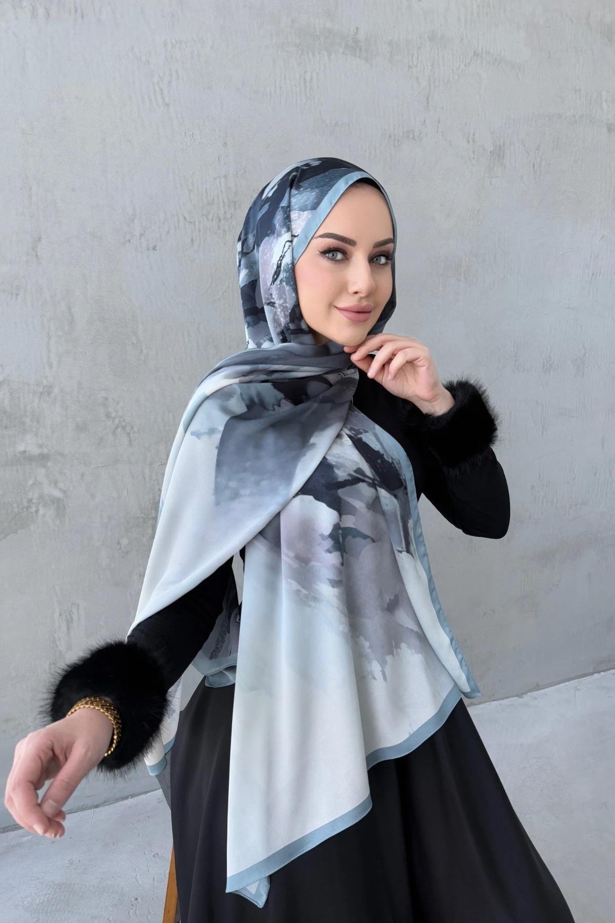 Gri Katre Kumlu İpek Şal 