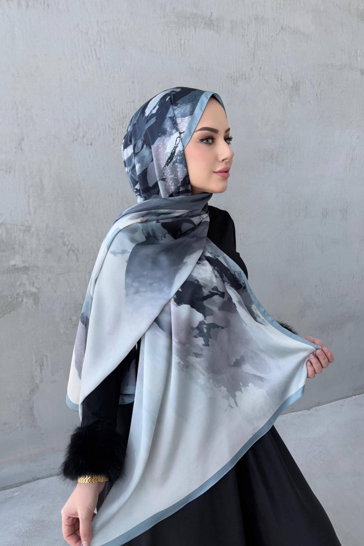 Gri Katre Kumlu İpek Şal 