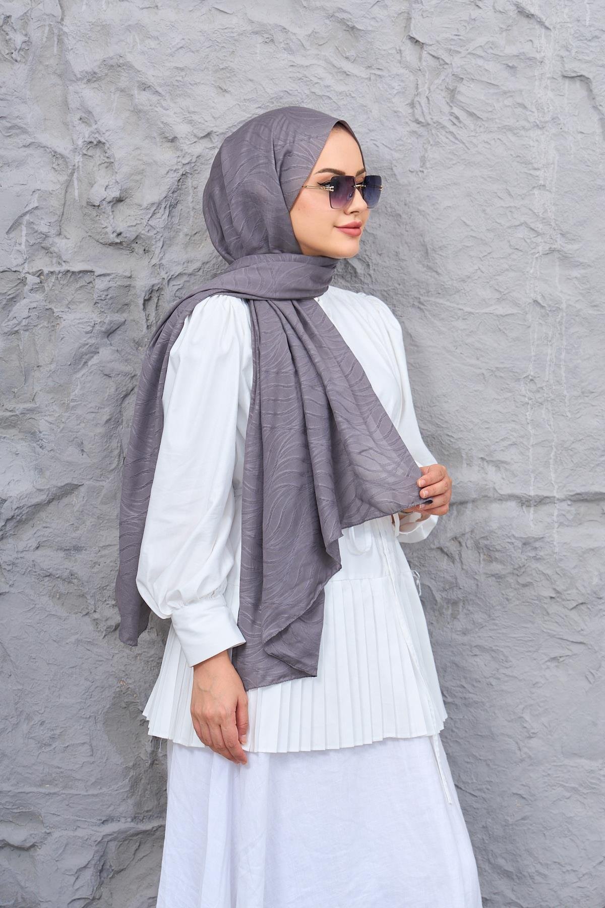 Gri Kendinden Desenli Fresh Şal