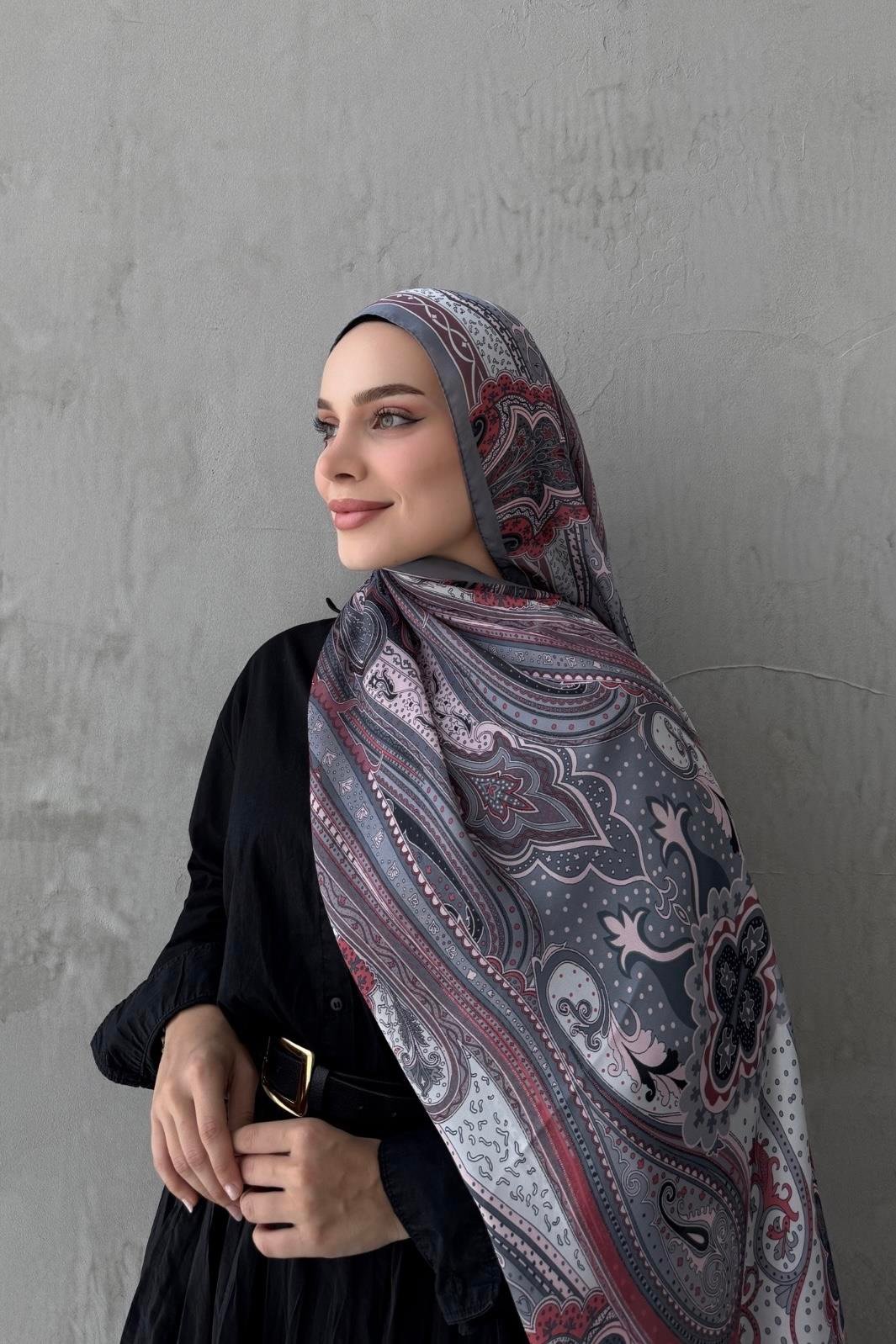 Gri Mahra Otantik Hint İpeği Şal