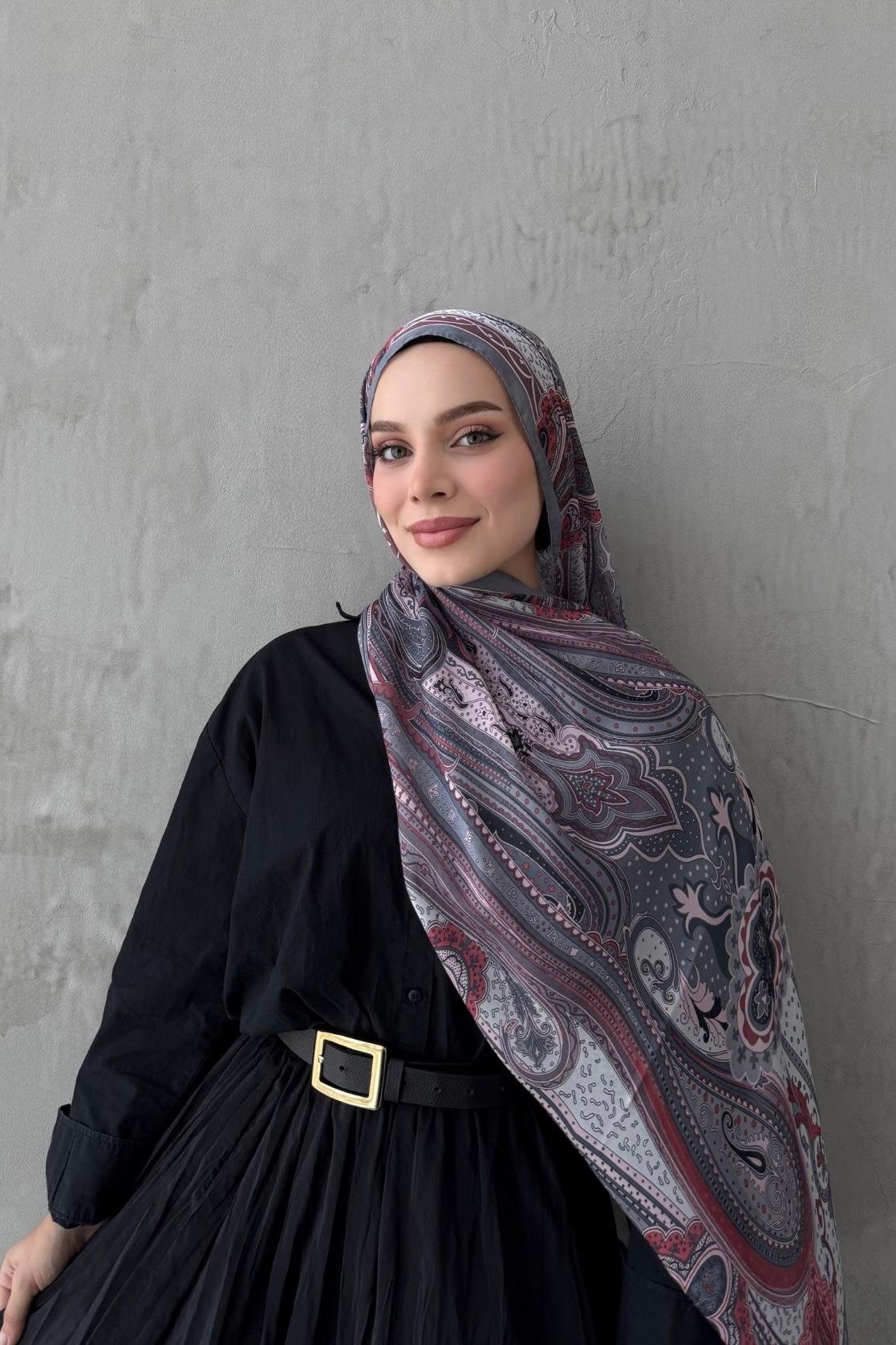 Gri Mahra Otantik Hint İpeği Şal