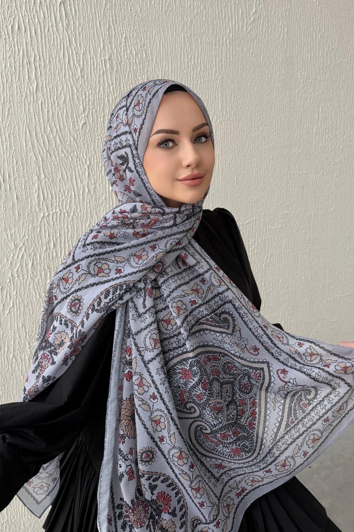 Gri Mihrimah Bohem Modal İpek Şal  