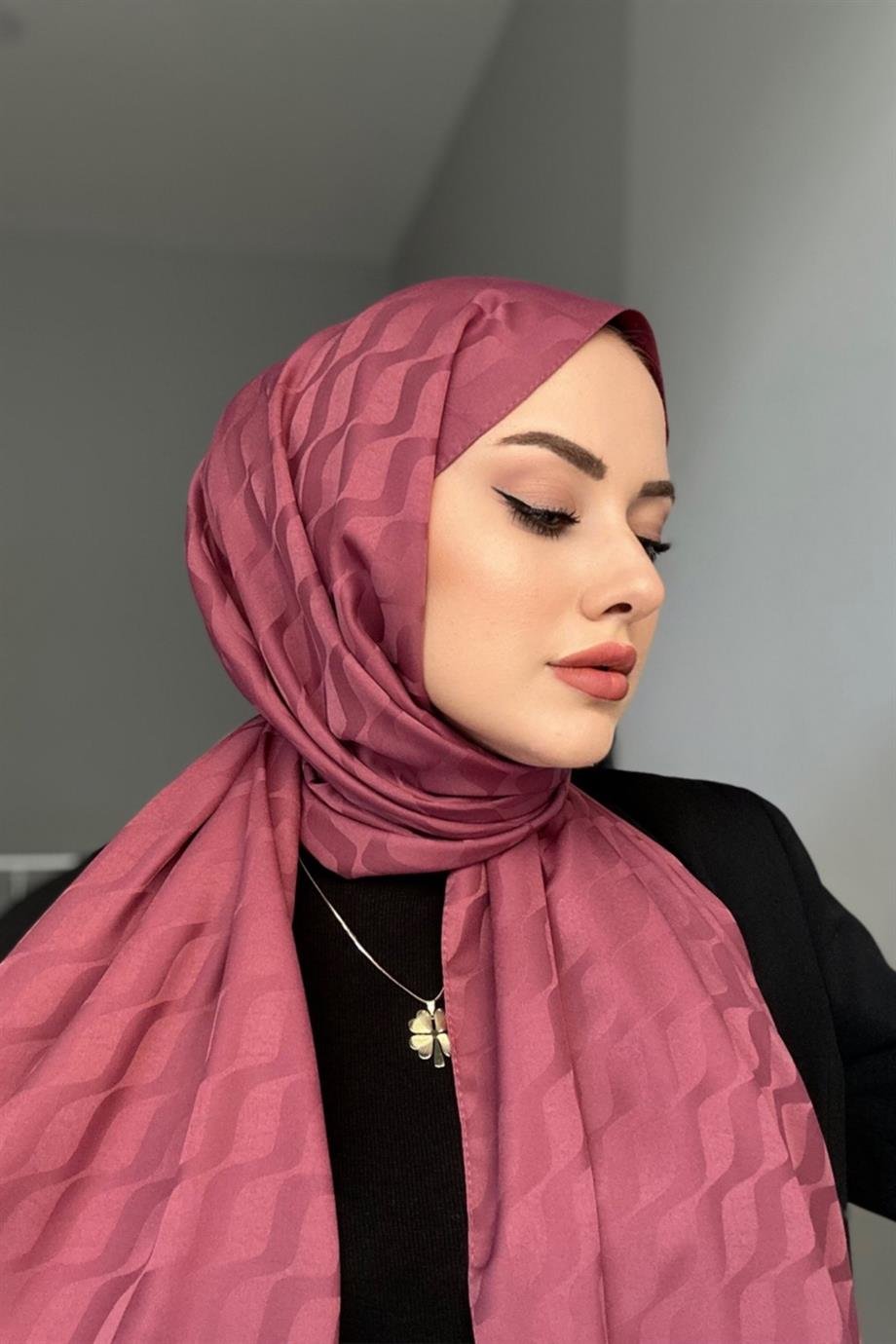Gül Kurusu Desenli İpeksi Jakar Şal 