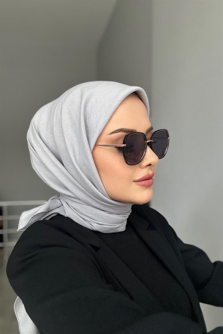 Gümüş Gri Pamuk Caz Eşarp