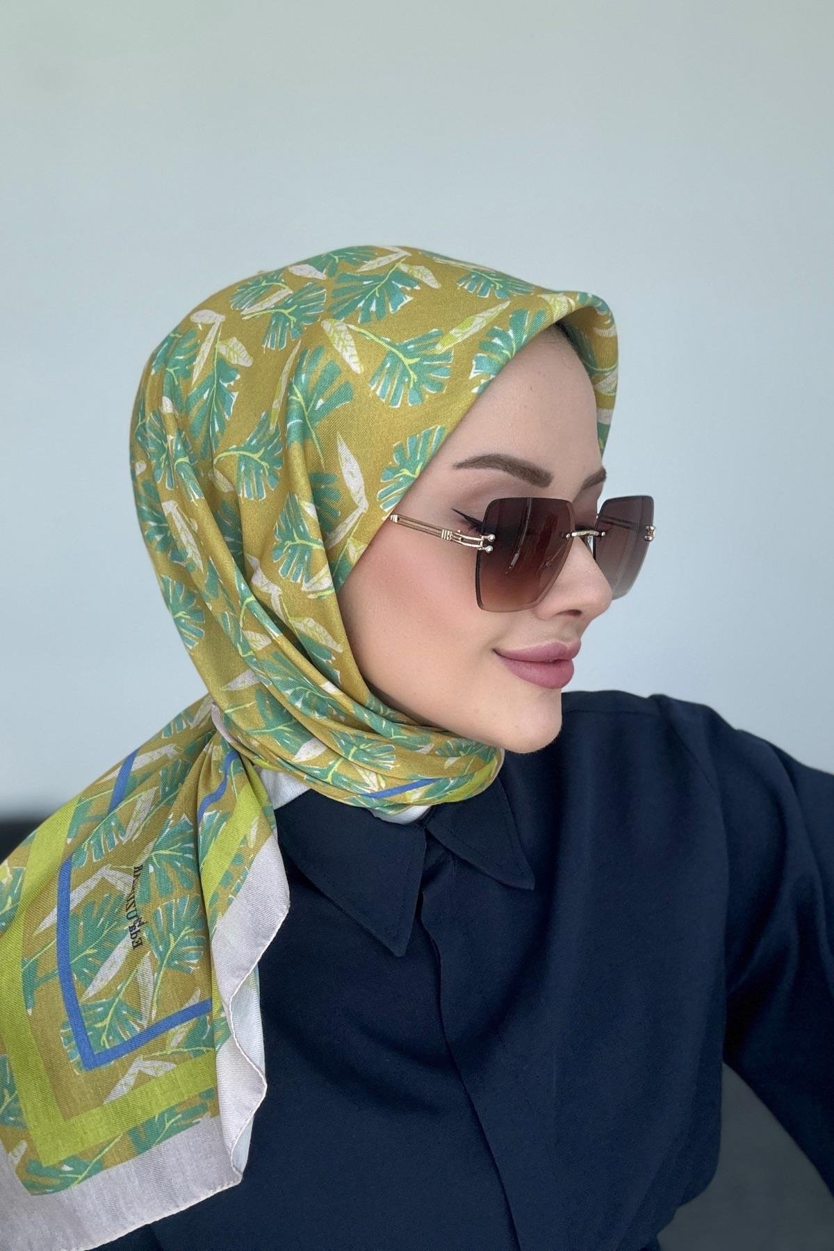 Hazan Dijital Soft Eşarp Yağ Yeşili