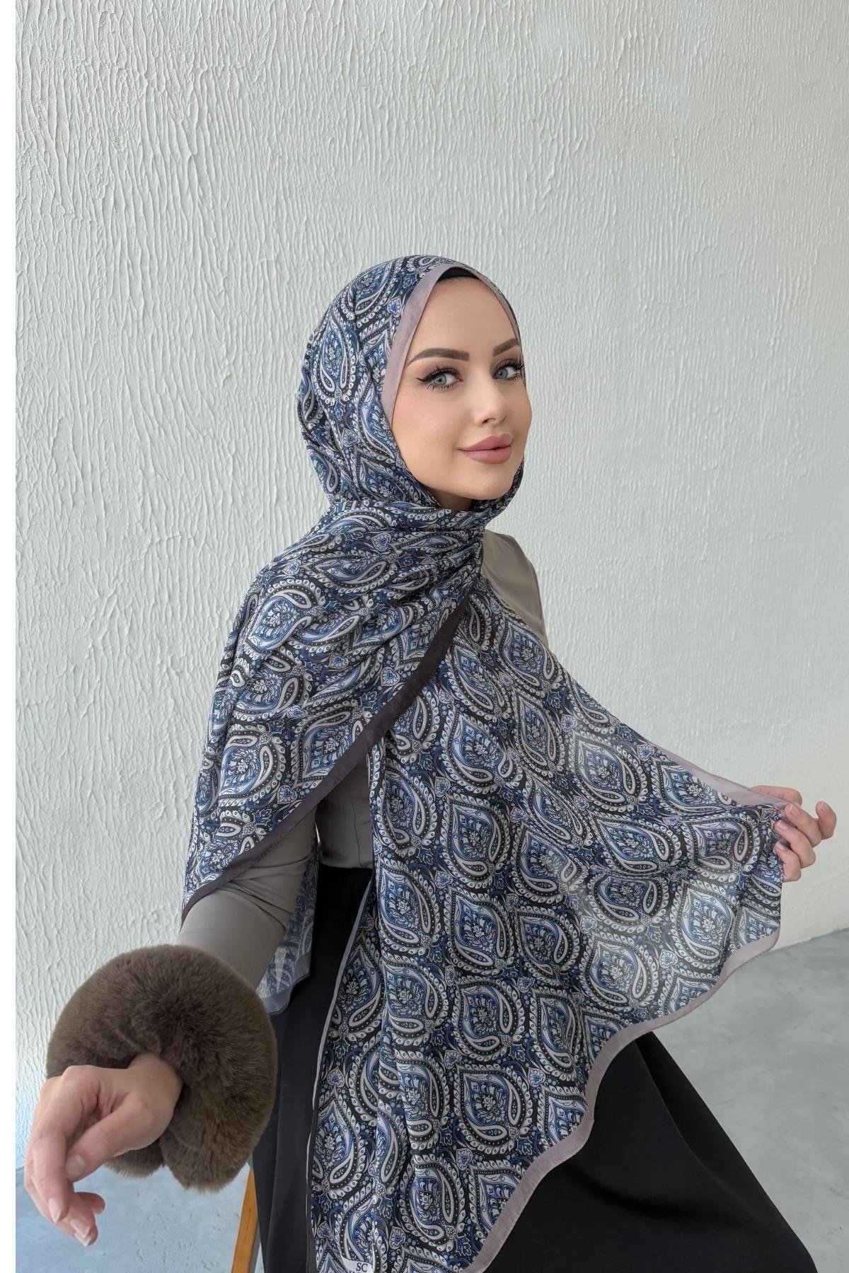 İndigo Bohem Modal İpek Şal