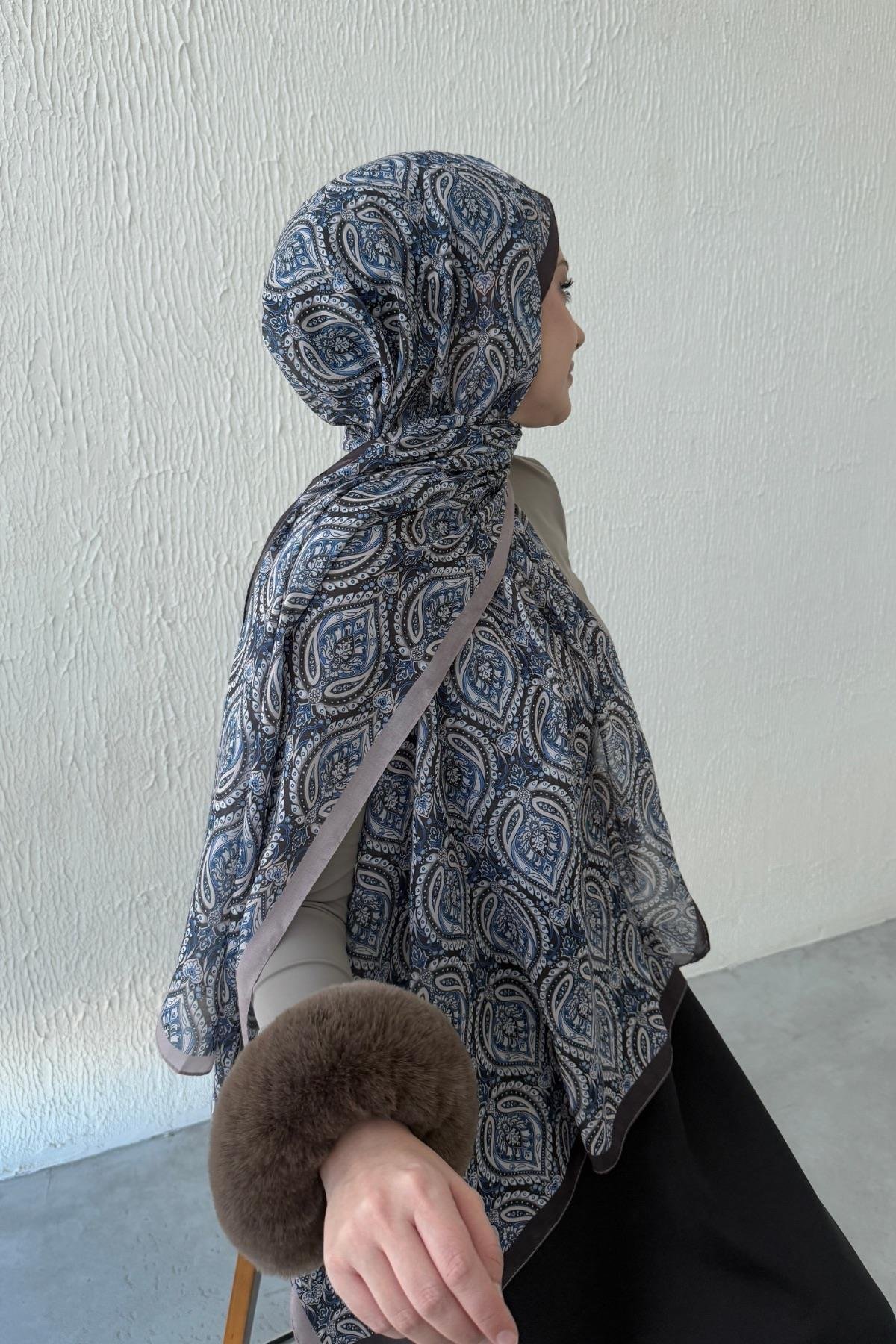 İndigo Bohem Modal İpek Şal